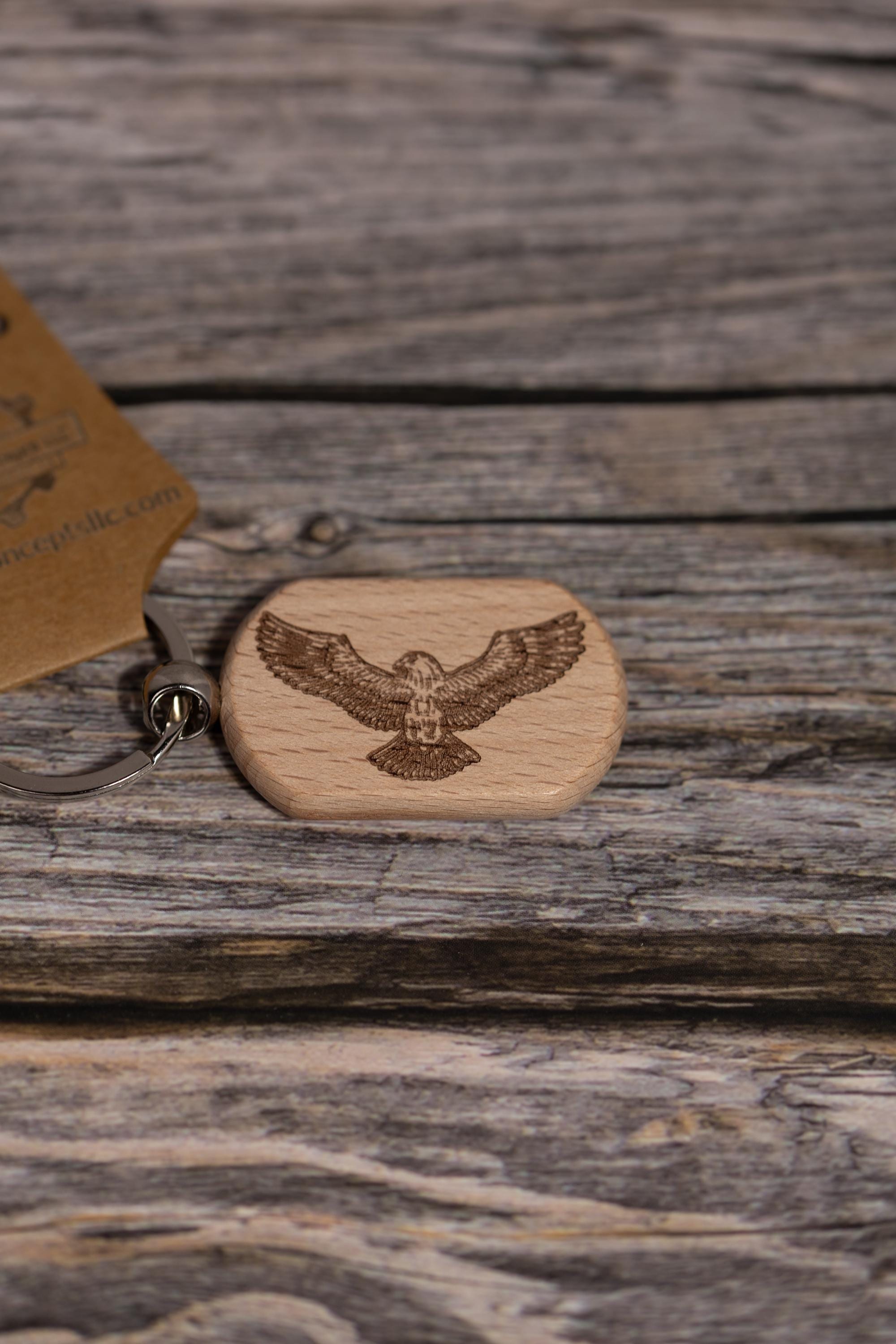 Laser engraved hardwood eagle keychain / bag charm - rustic key ring