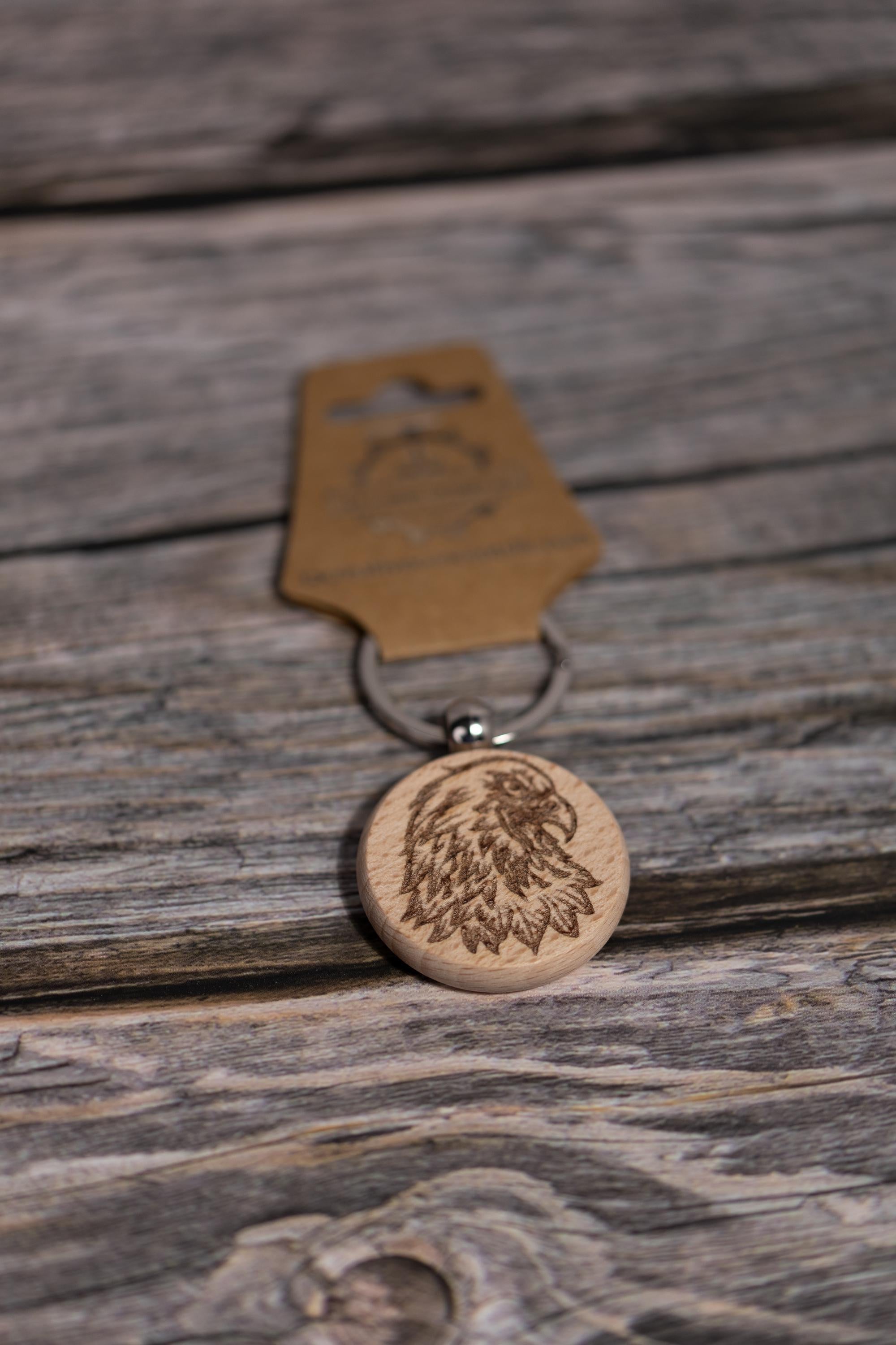 Laser engraved hardwood eagle keychain / bag charm - rustic key ring