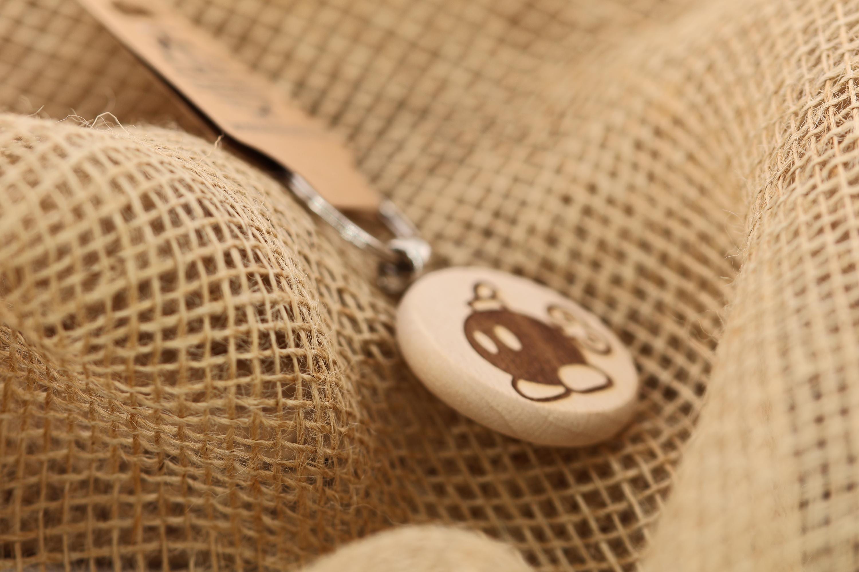 Hardwood Mario Bob-Omb Keychain / Bag Charm: laser engraved gamer gift