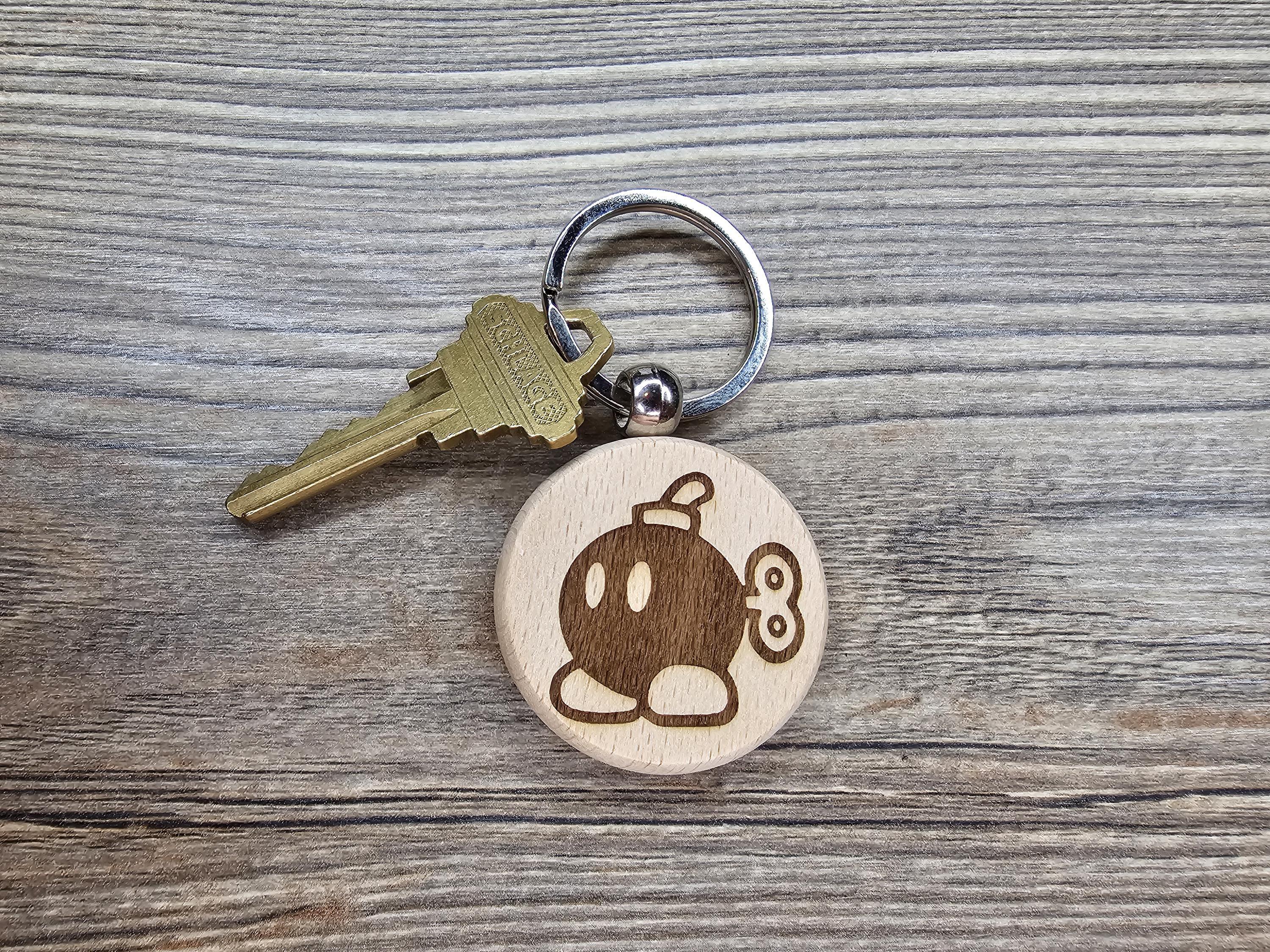 Hardwood Mario Bob-Omb Keychain / Bag Charm: laser engraved gamer gift
