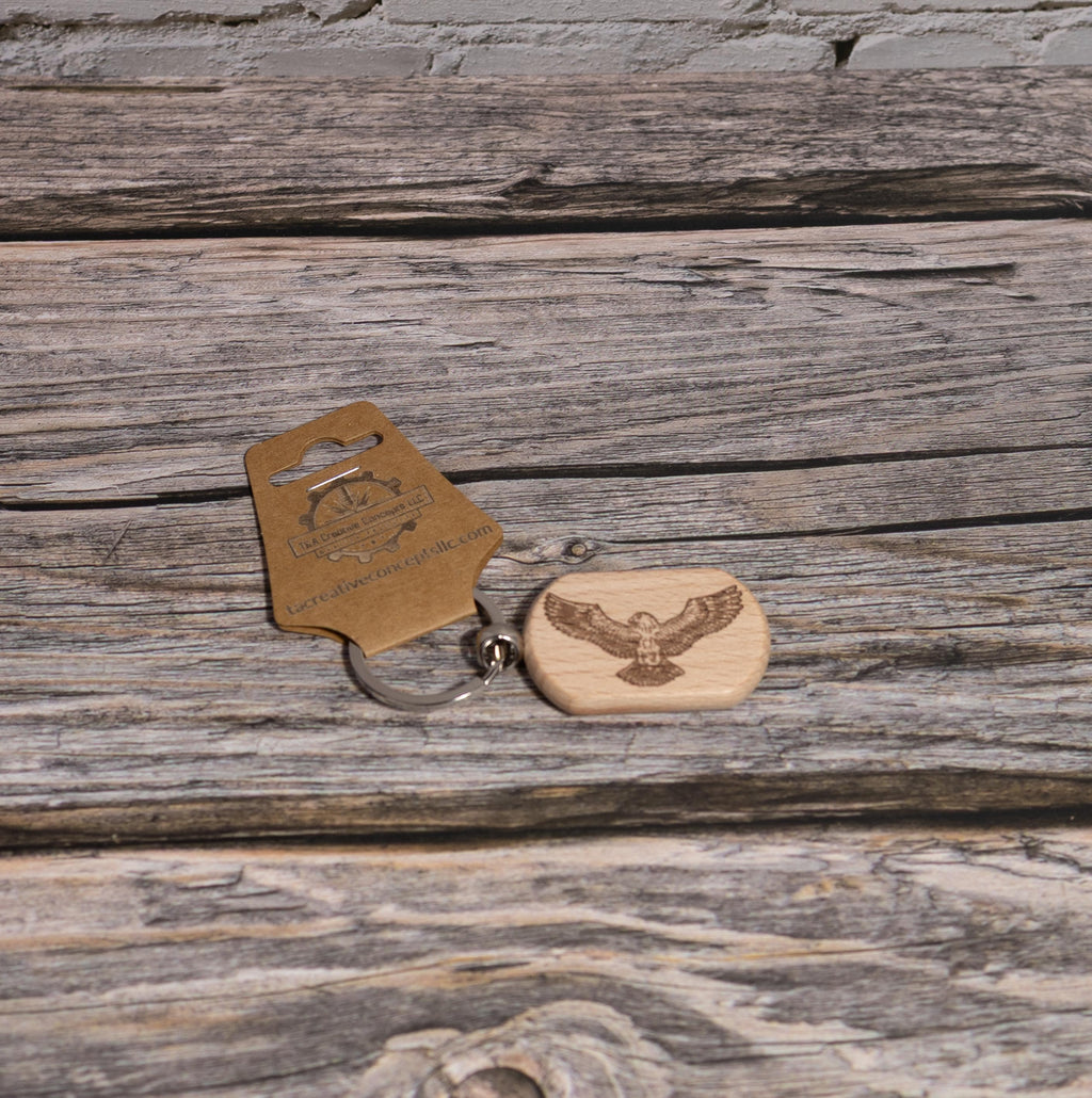 Laser engraved hardwood eagle keychain / bag charm - rustic key ring
