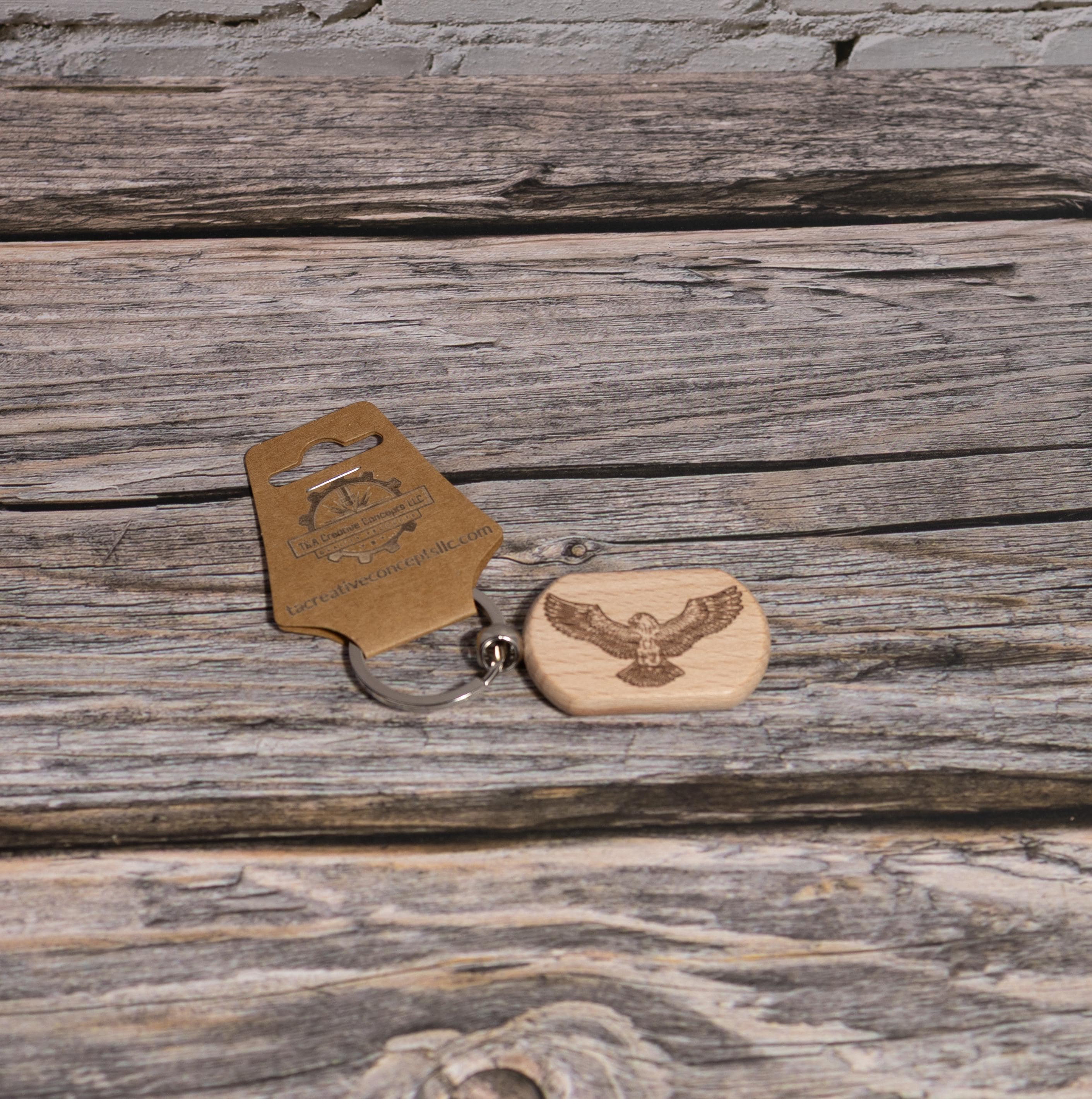 Laser engraved hardwood eagle keychain / bag charm - rustic key ring