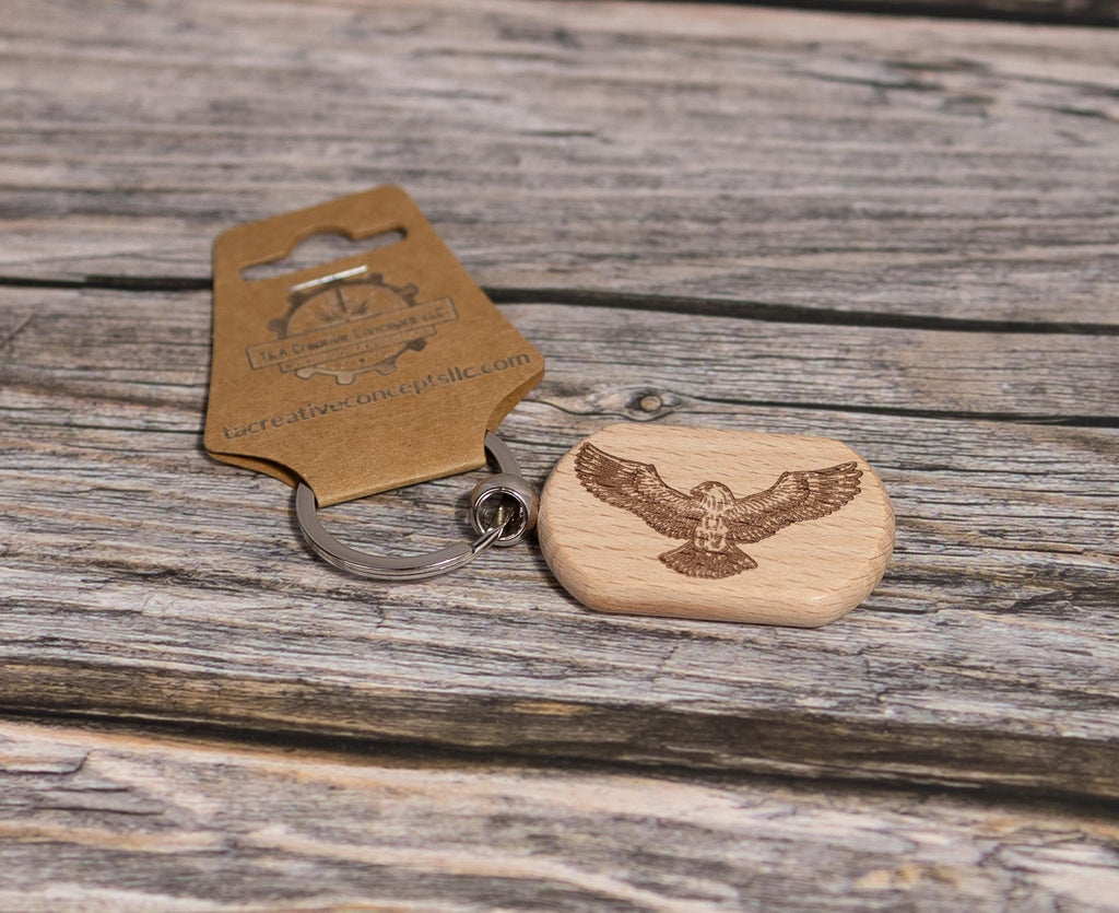 Laser engraved hardwood eagle keychain / bag charm - rustic key ring