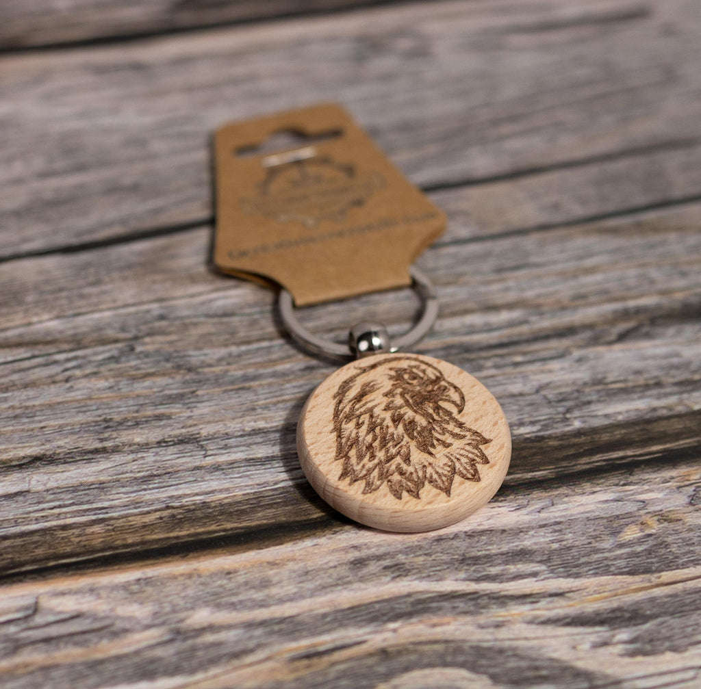 Laser engraved hardwood eagle keychain / bag charm - rustic key ring