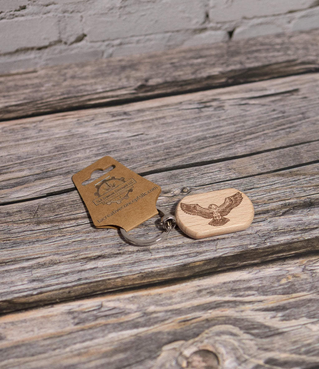 Laser engraved hardwood eagle keychain / bag charm - rustic key ring