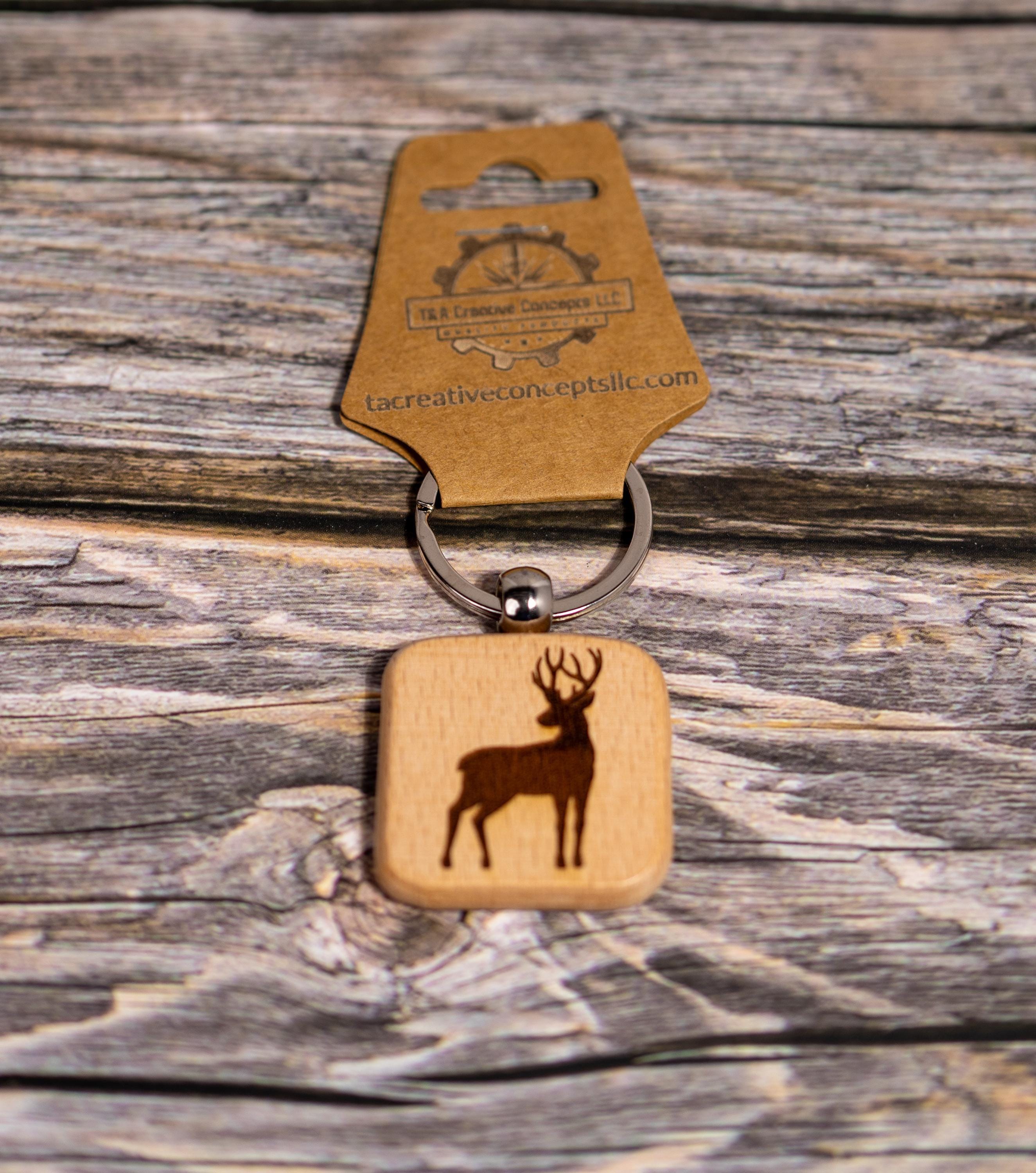 Laser engraved buck silhouette keychain / bag charm: hardwood hunting gift