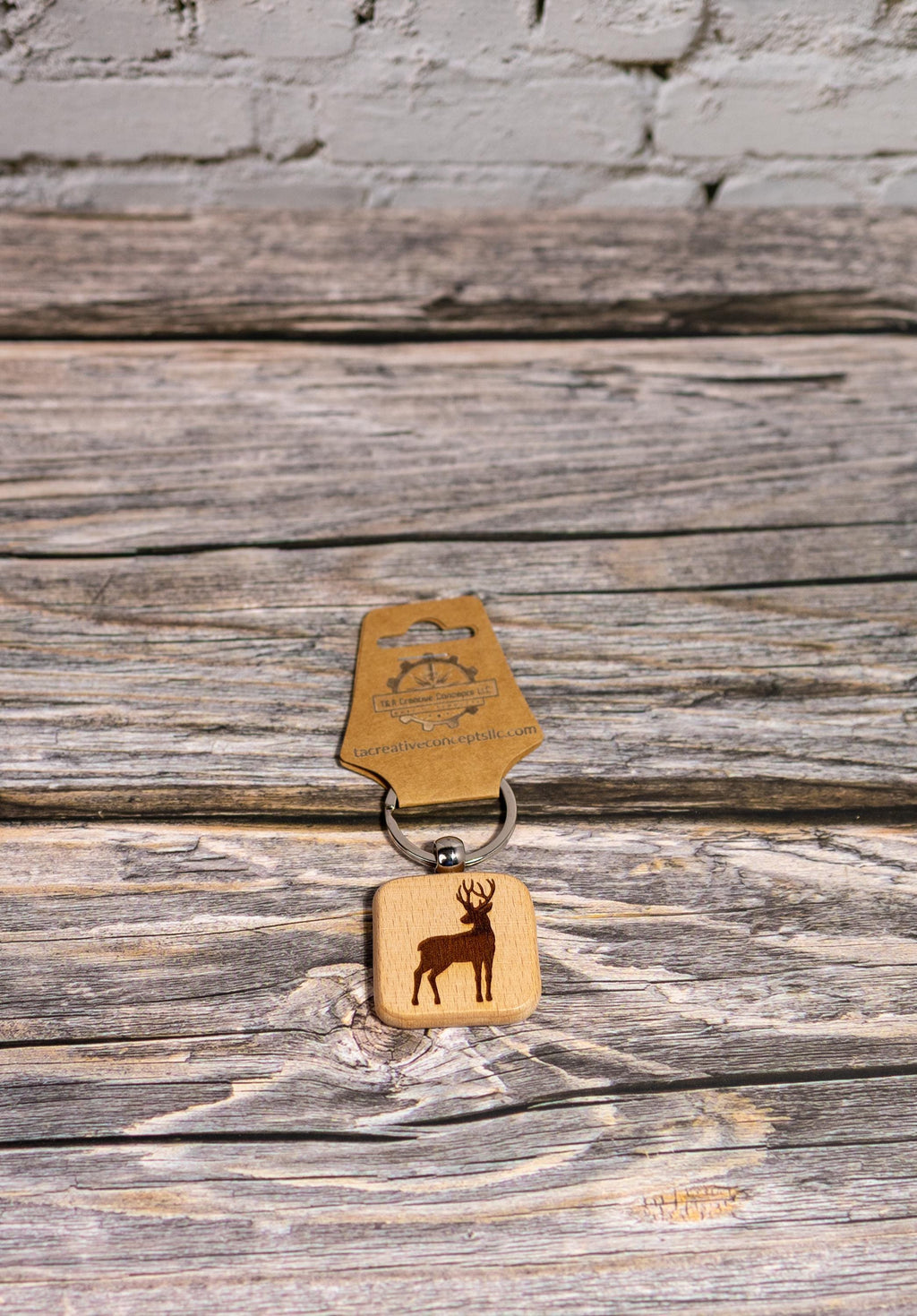 Laser engraved buck silhouette keychain / bag charm: hardwood hunting gift