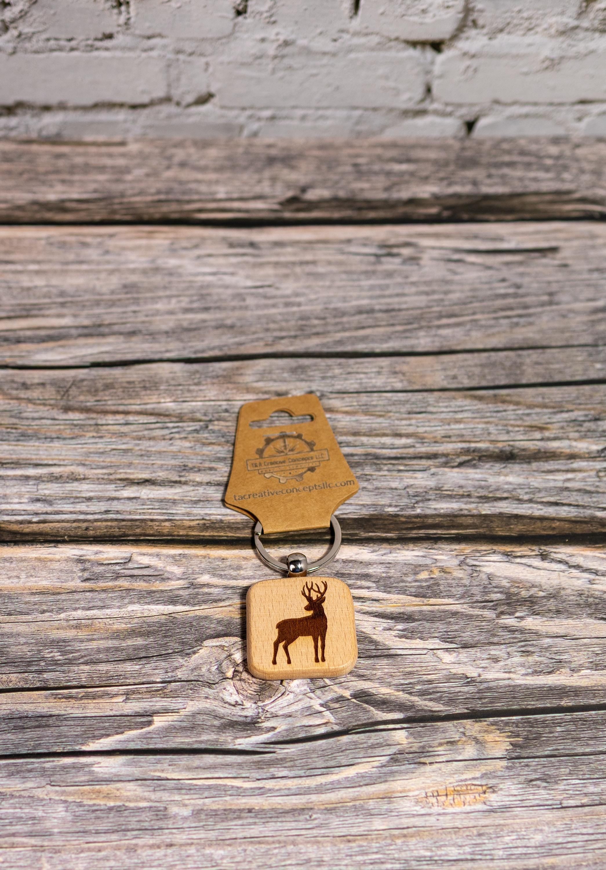 Laser engraved buck silhouette keychain / bag charm: hardwood hunting gift
