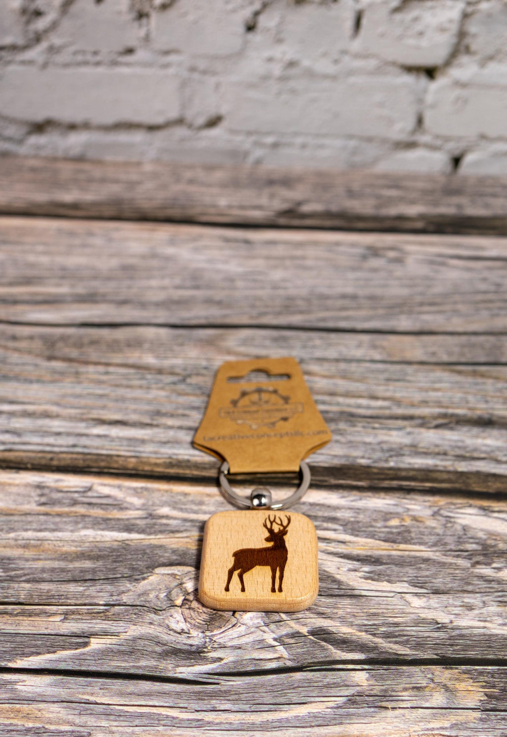 Laser engraved buck silhouette keychain / bag charm: hardwood hunting gift