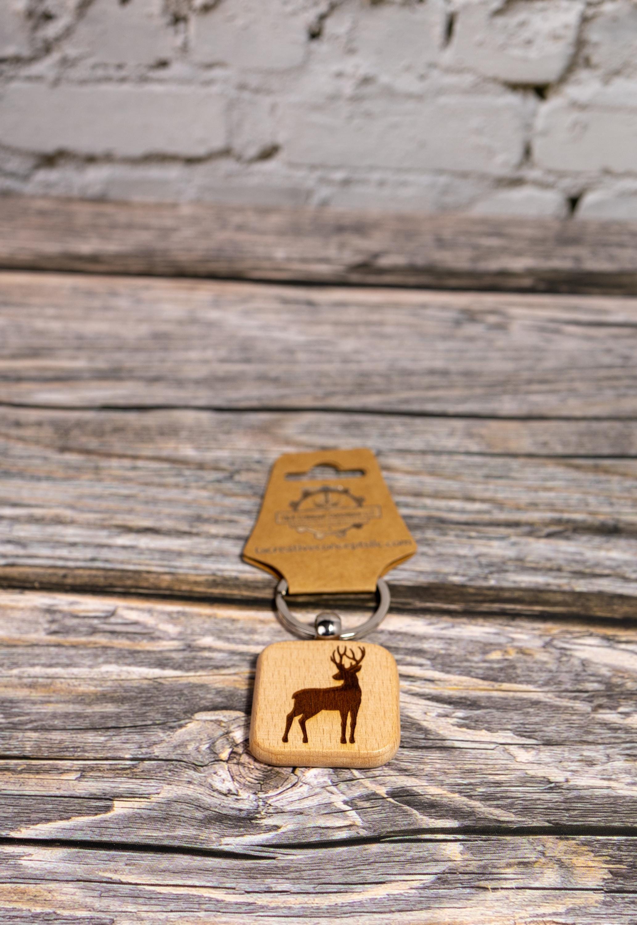 Laser engraved buck silhouette keychain / bag charm: hardwood hunting gift