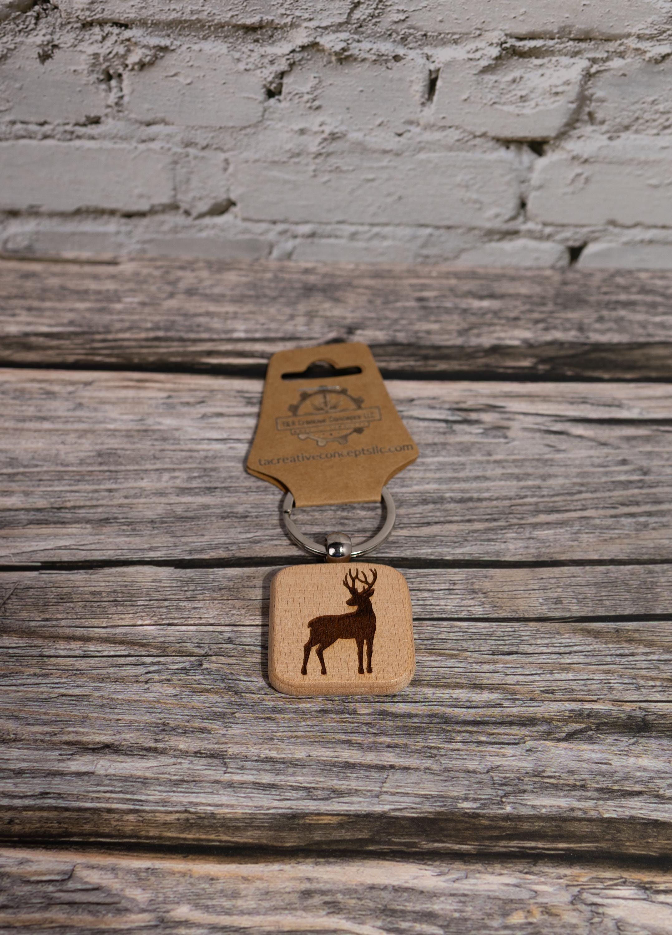 Laser engraved buck silhouette keychain / bag charm: hardwood hunting gift