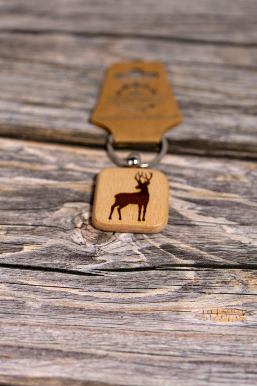 Laser engraved buck silhouette keychain / bag charm: hardwood hunting gift