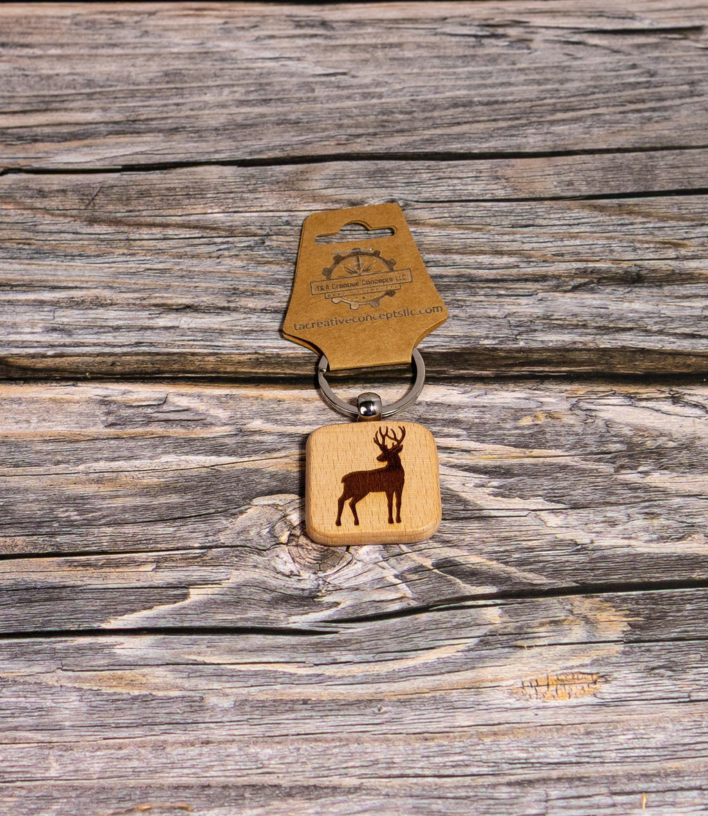 Laser engraved buck silhouette keychain / bag charm: hardwood hunting gift