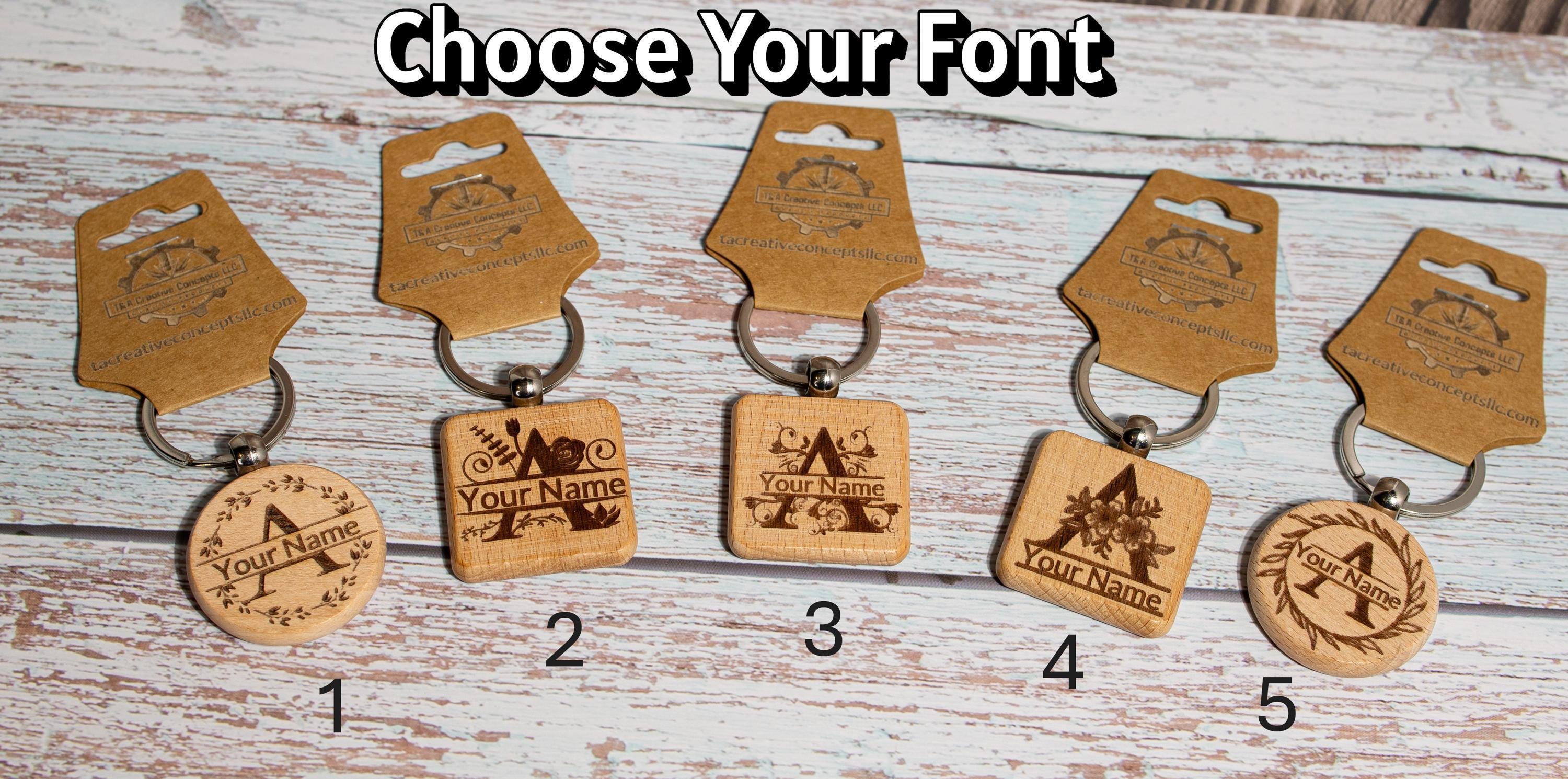 Laser engraved personalized monogram wood keychain | custom initial keyring | handmade rustic gift
