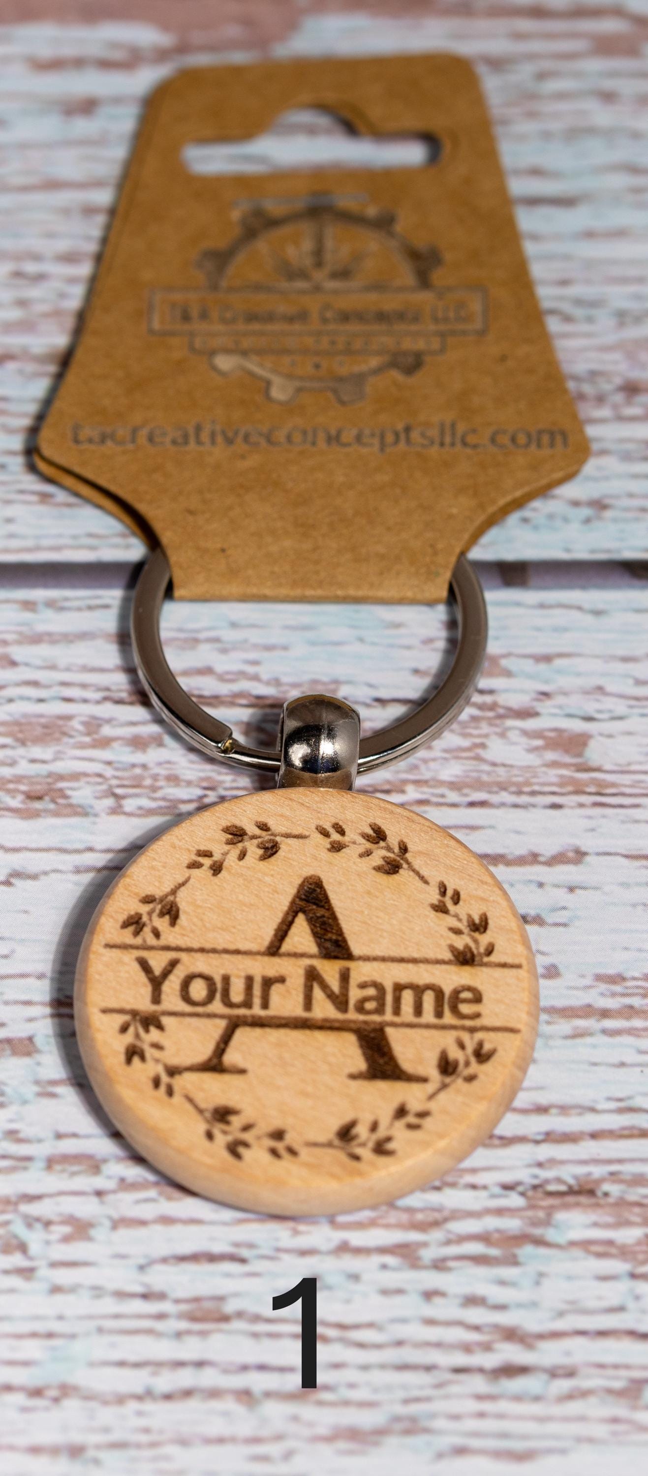 Laser engraved personalized monogram wood keychain | custom initial keyring | handmade rustic gift