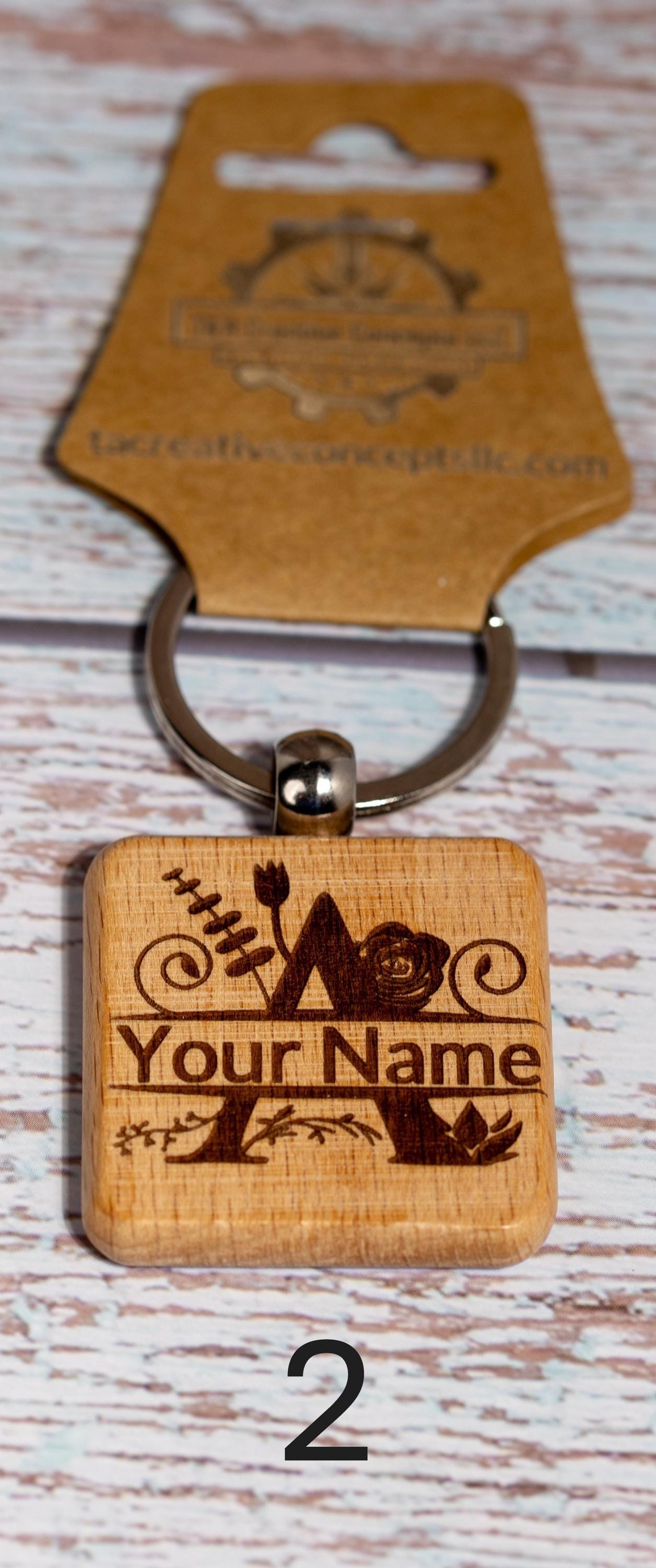 Laser engraved personalized monogram wood keychain | custom initial keyring | handmade rustic gift