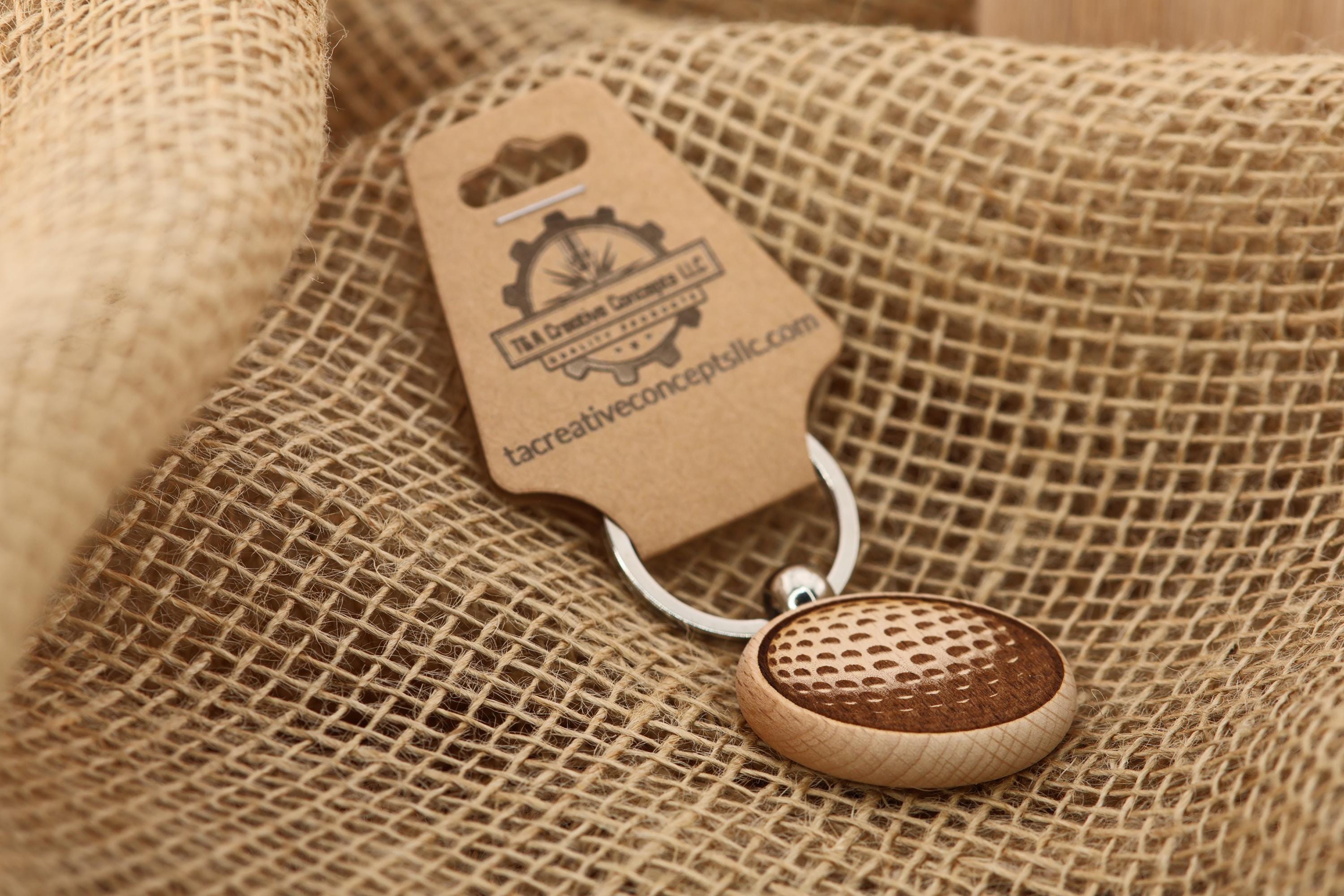 Laser engraved hardwood golf ball keychain / bag charm - golfer gift