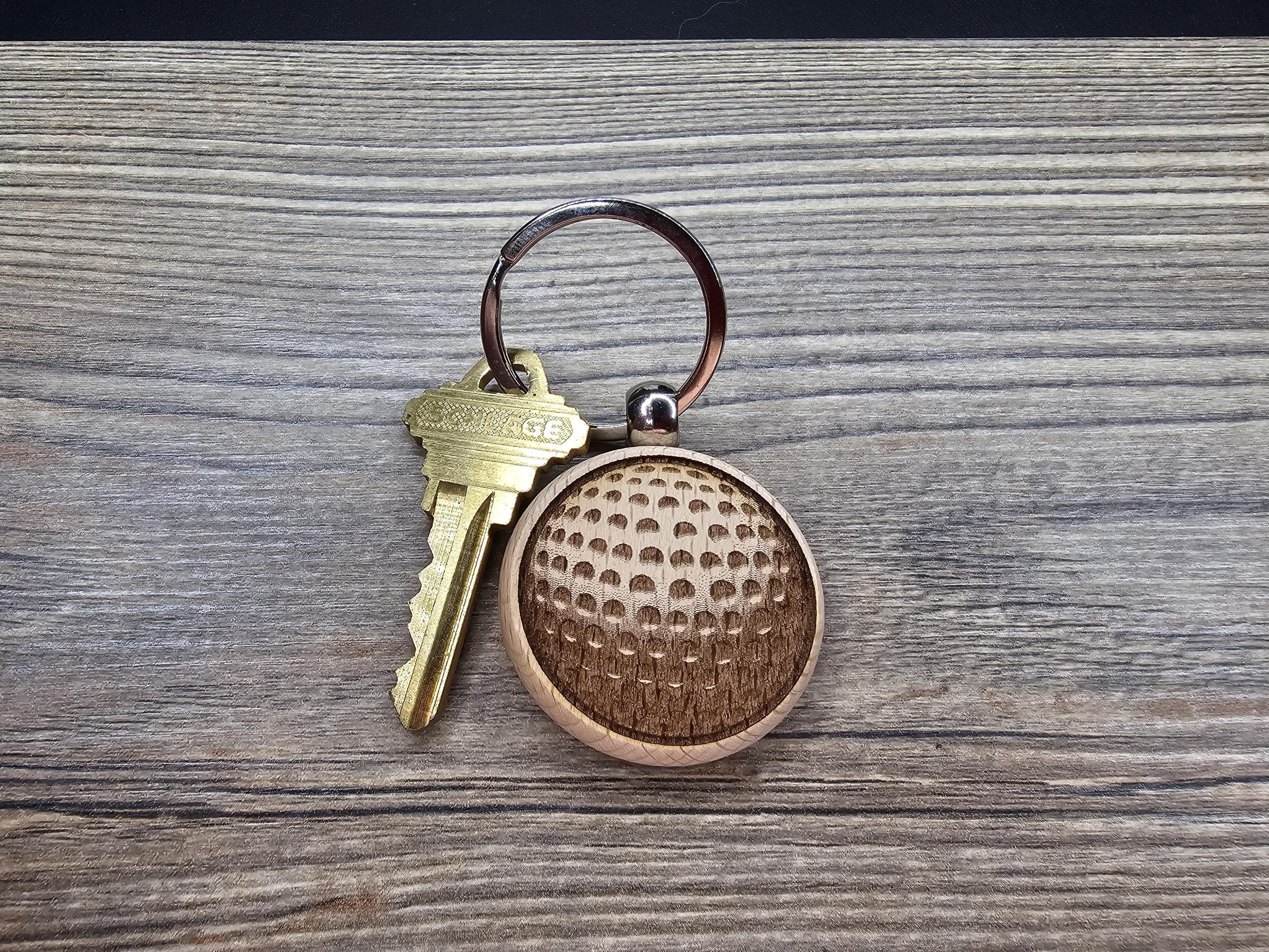 Laser engraved hardwood golf ball keychain / bag charm - golfer gift