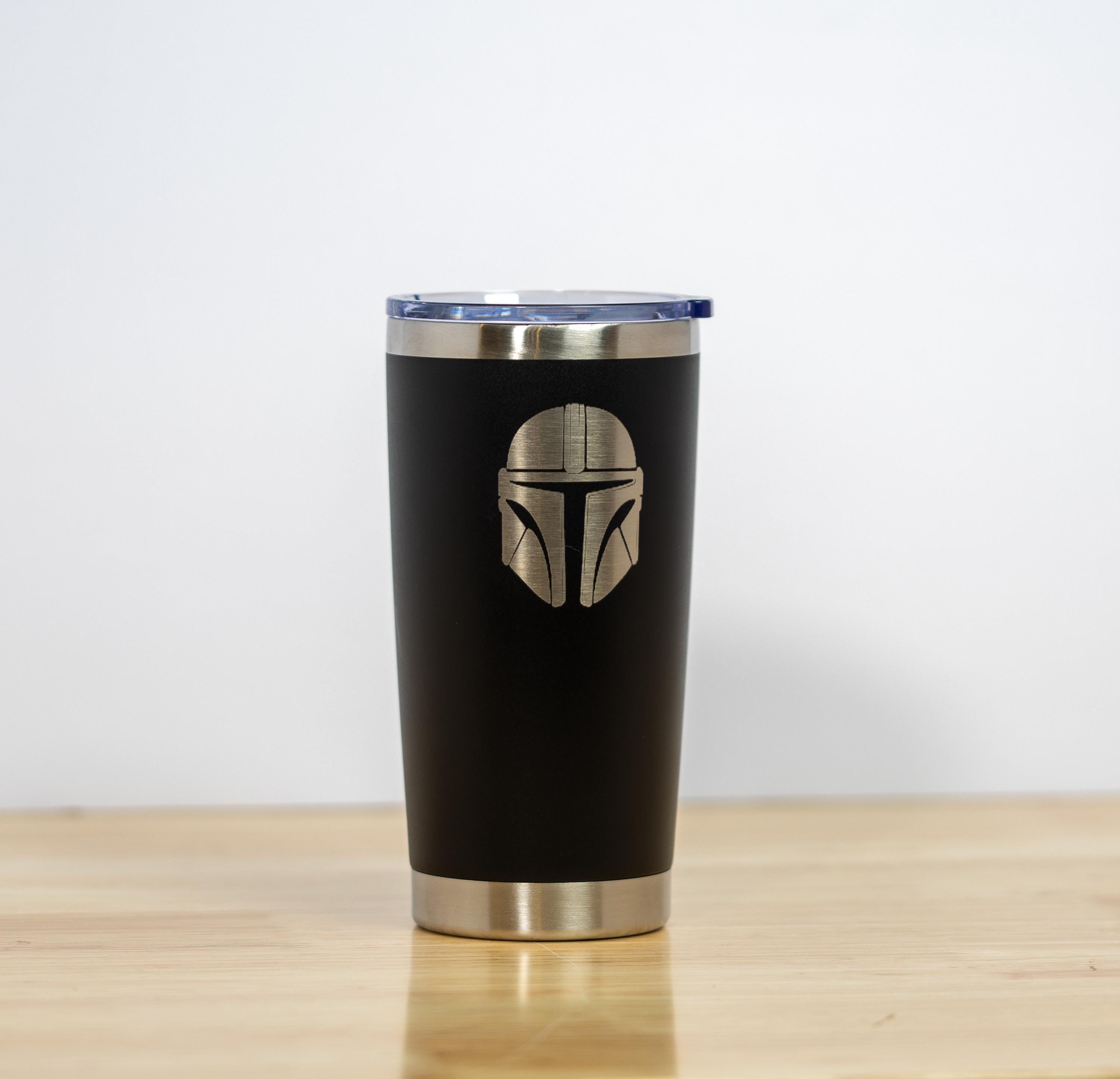 Star wars mandalorian 20oz laser engraved stainless steel tumbler with lid | insulated travel cup | star wars fan gift
