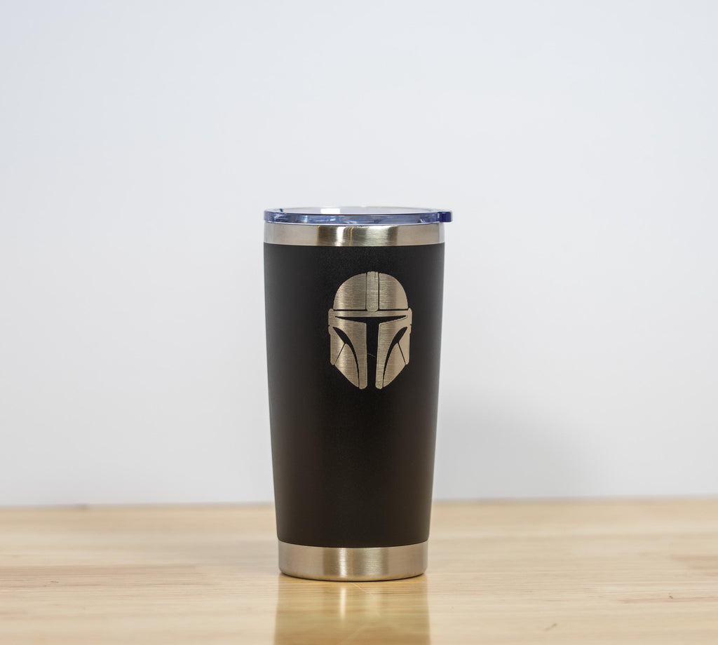 Star wars mandalorian 20oz laser engraved stainless steel tumbler with lid | insulated travel cup | star wars fan gift