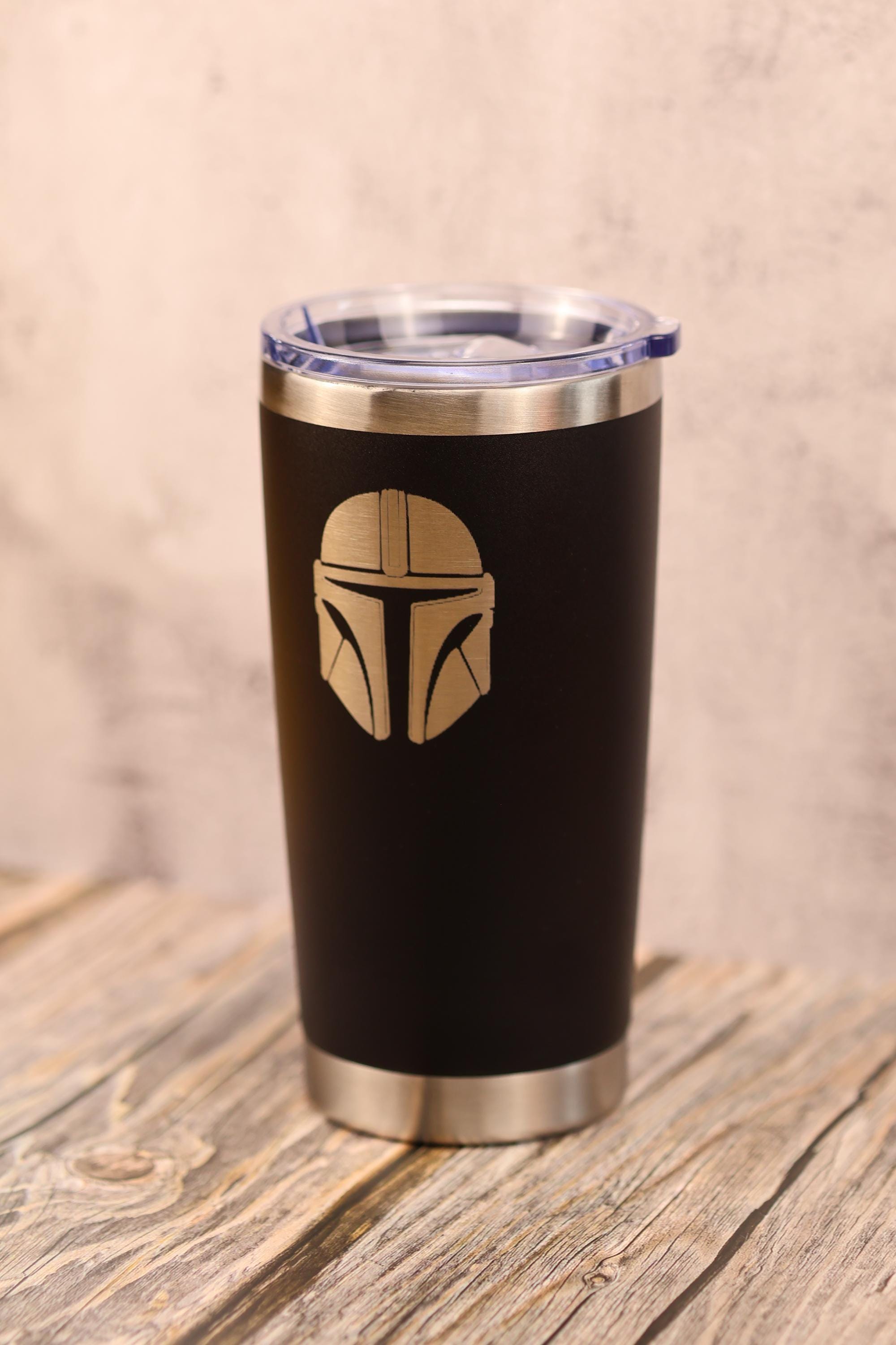 Star wars mandalorian 20oz laser engraved stainless steel tumbler with lid | insulated travel cup | star wars fan gift