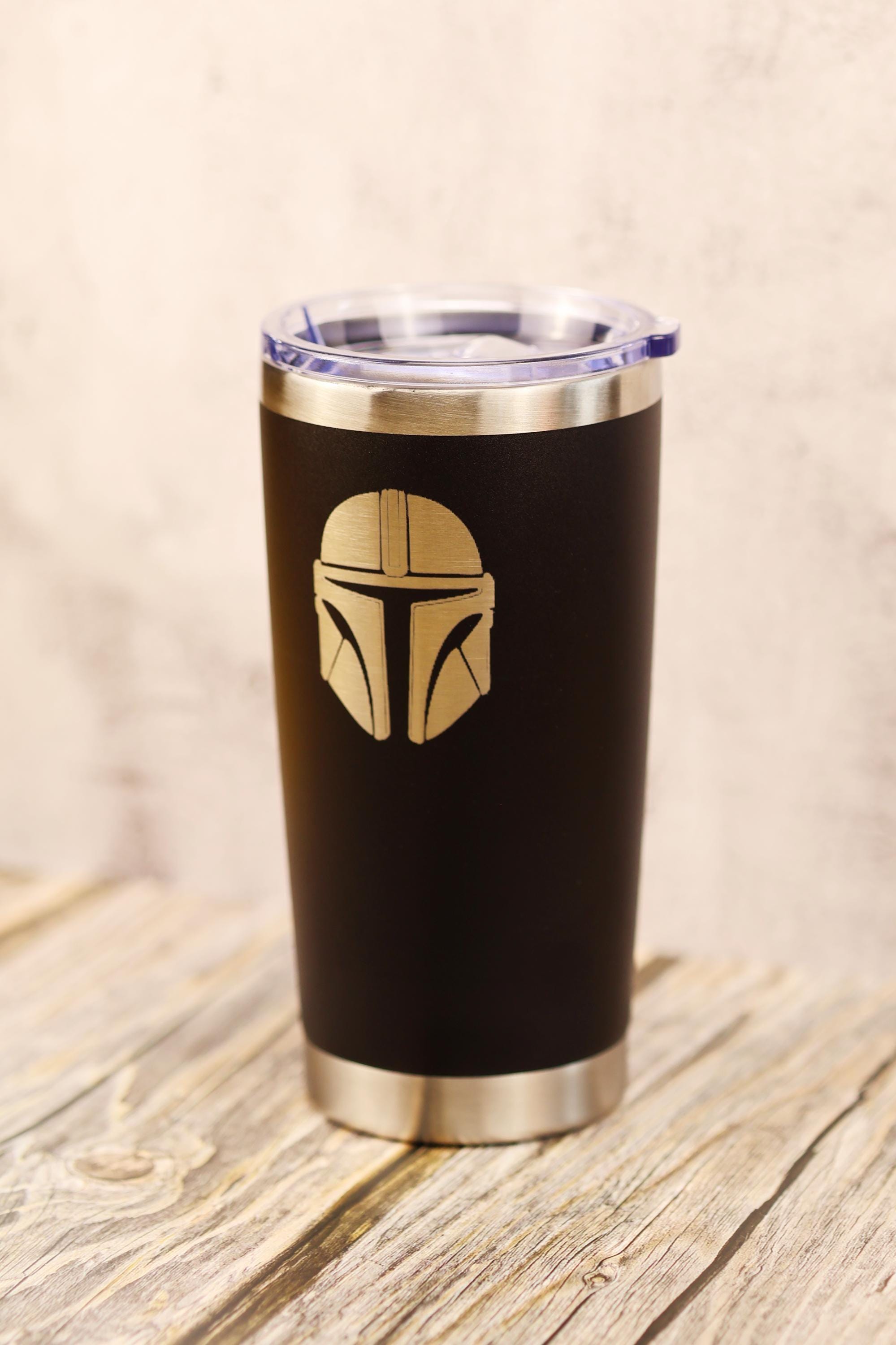 Star wars mandalorian 20oz laser engraved stainless steel tumbler with lid | insulated travel cup | star wars fan gift
