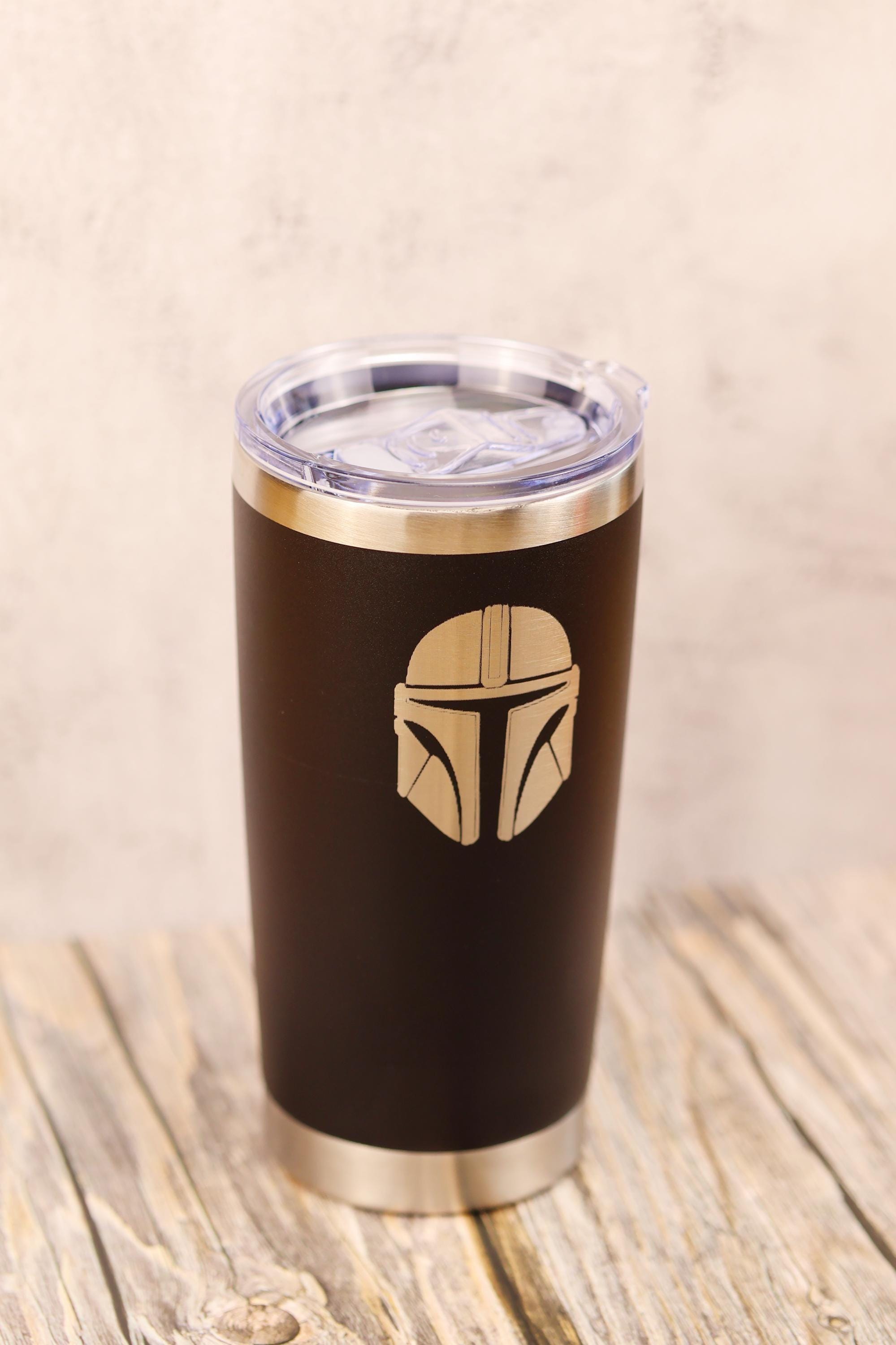 Star wars mandalorian 20oz laser engraved stainless steel tumbler with lid | insulated travel cup | star wars fan gift