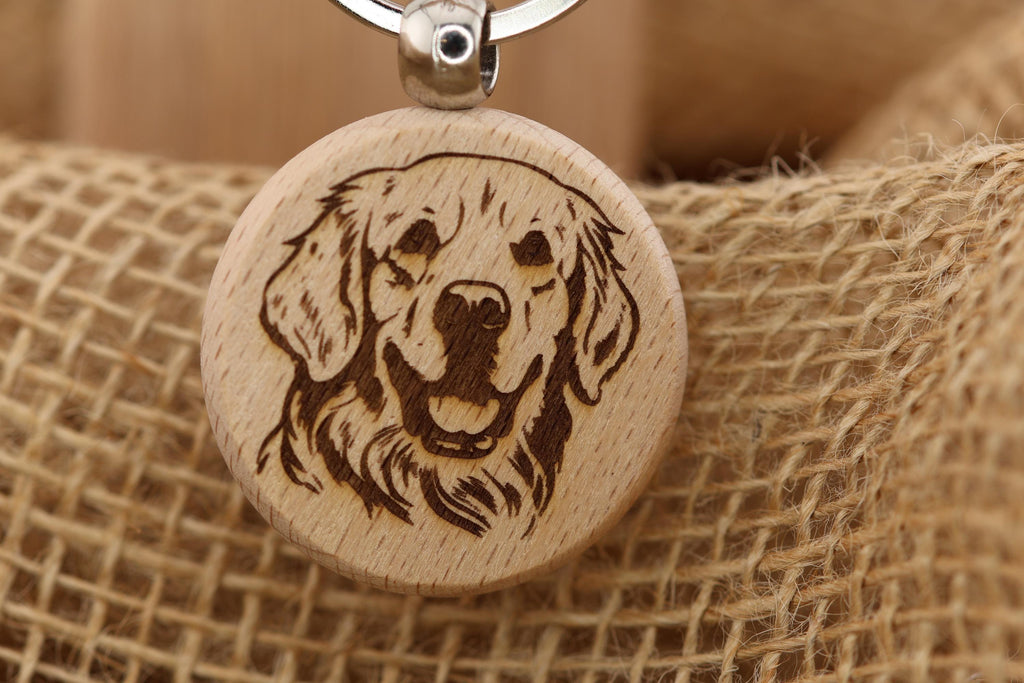 Laser engraved Golden Retriever keychain / Bag Charm: hardwood dog lover gift