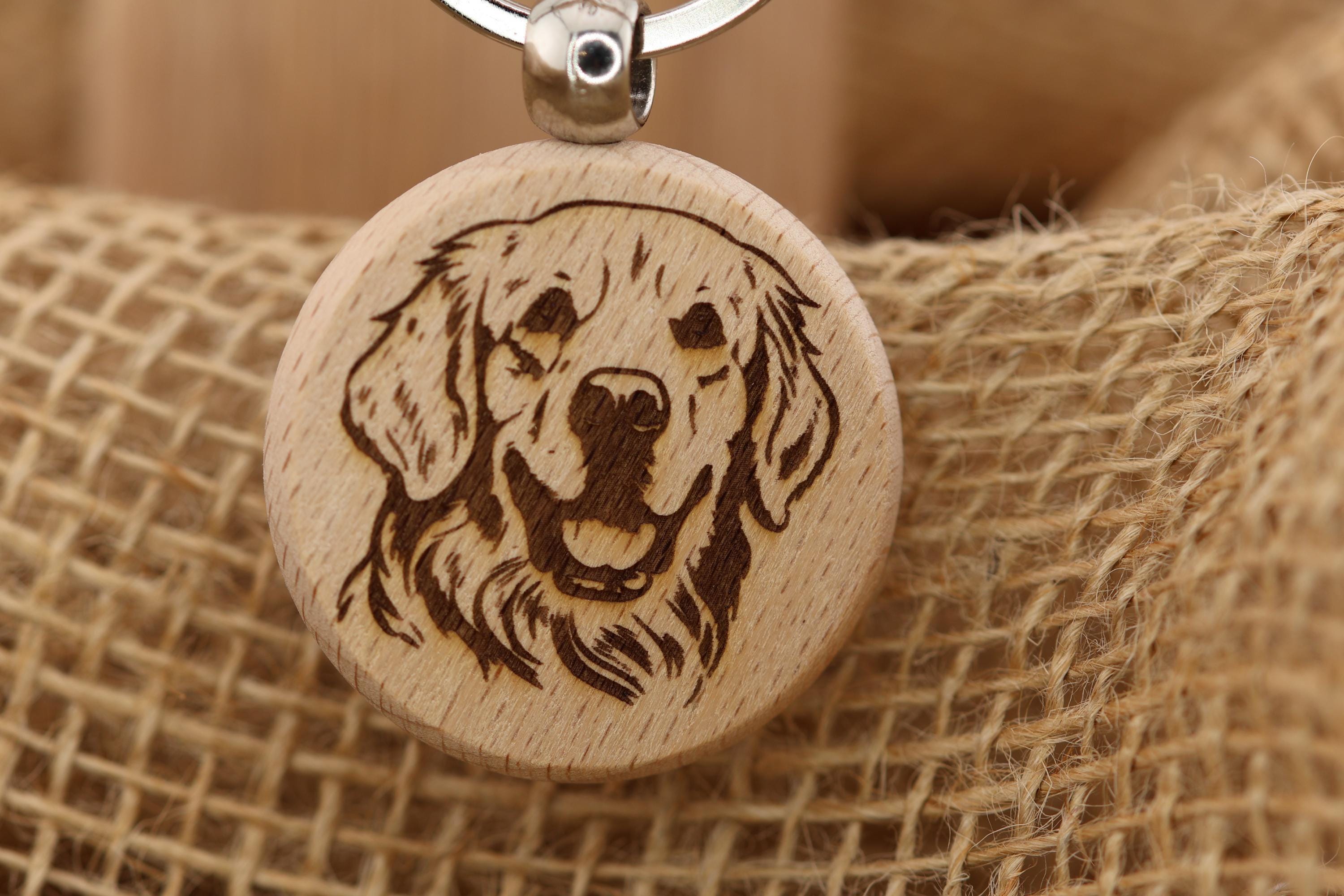 Laser engraved Golden Retriever keychain / Bag Charm: hardwood dog lover gift