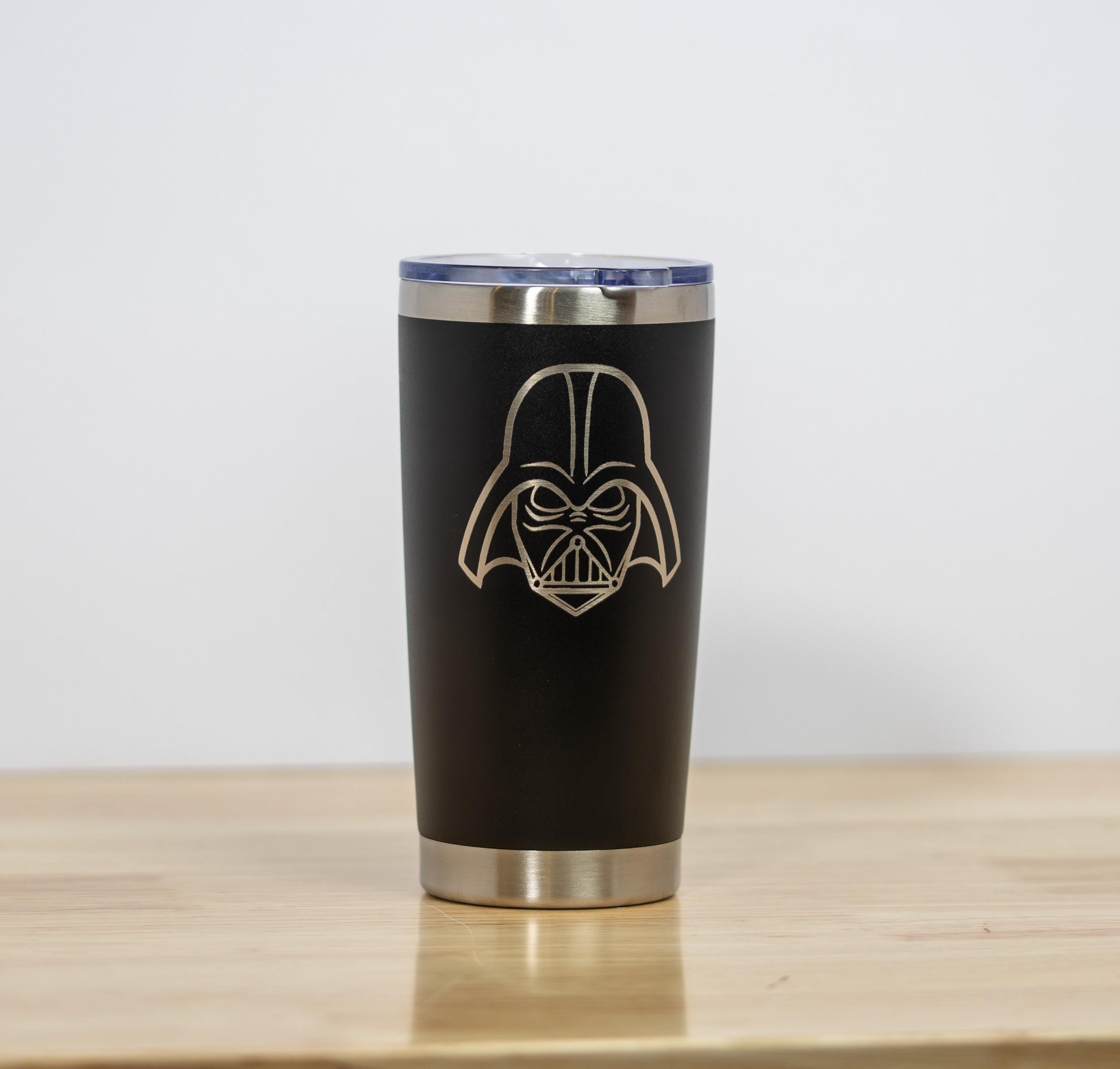 Darth vader laser engraved tumbler: star wars insulated travel cup