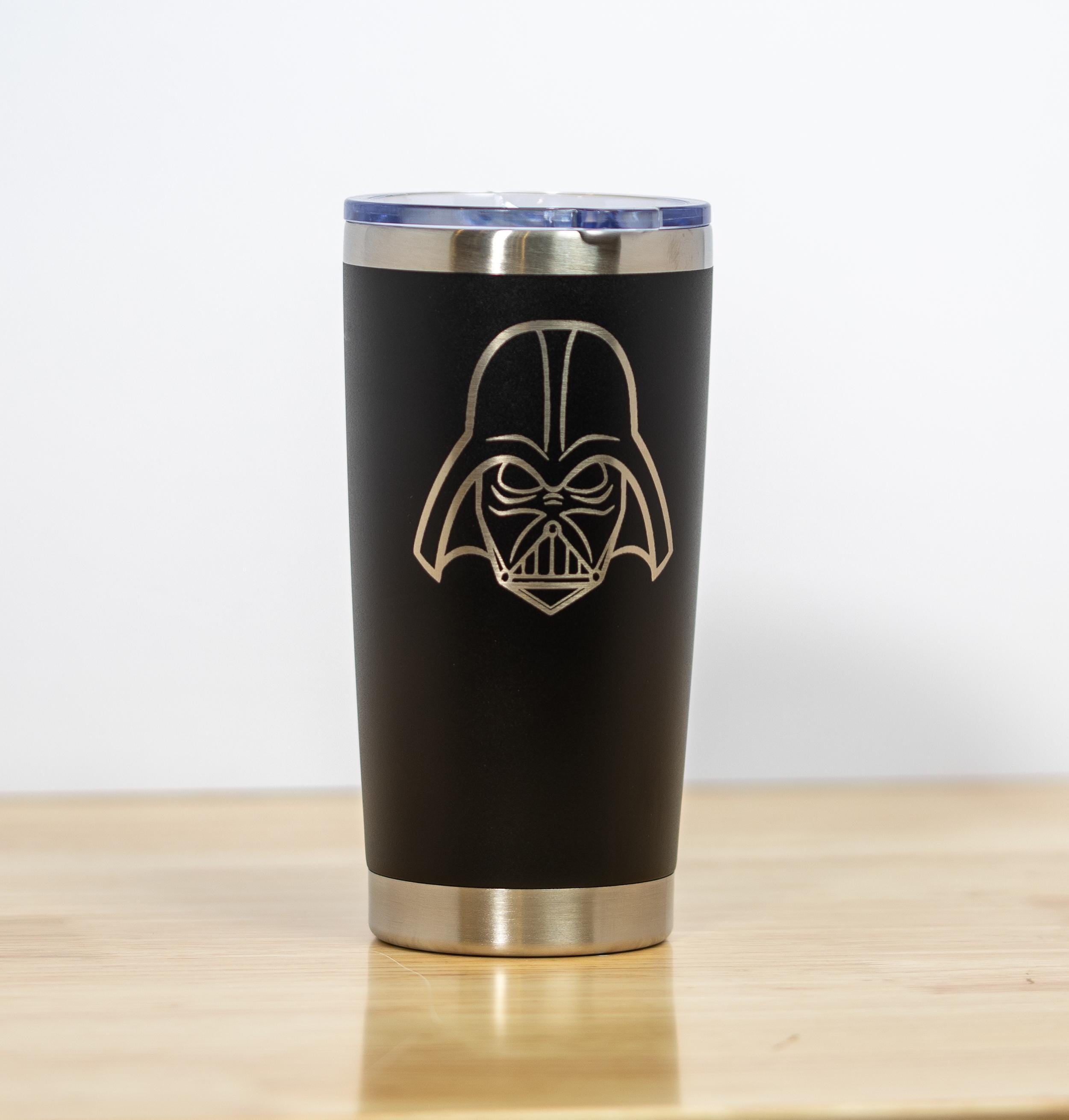 Darth vader laser engraved tumbler: star wars insulated travel cup