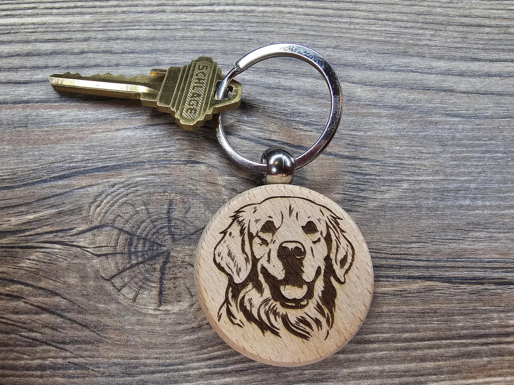 Laser engraved Golden Retriever keychain / Bag Charm: hardwood dog lover gift