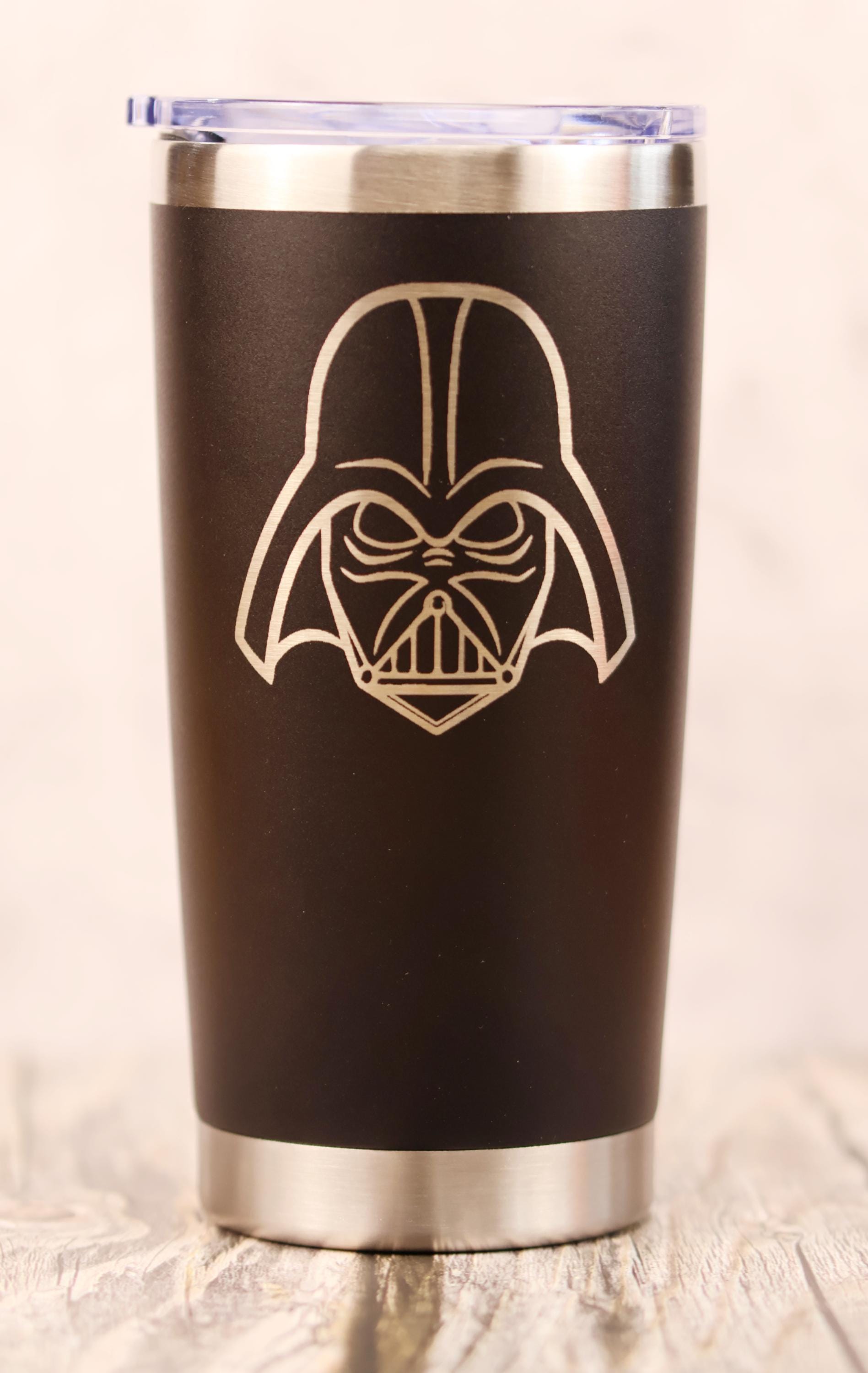 Darth vader laser engraved tumbler: star wars insulated travel cup