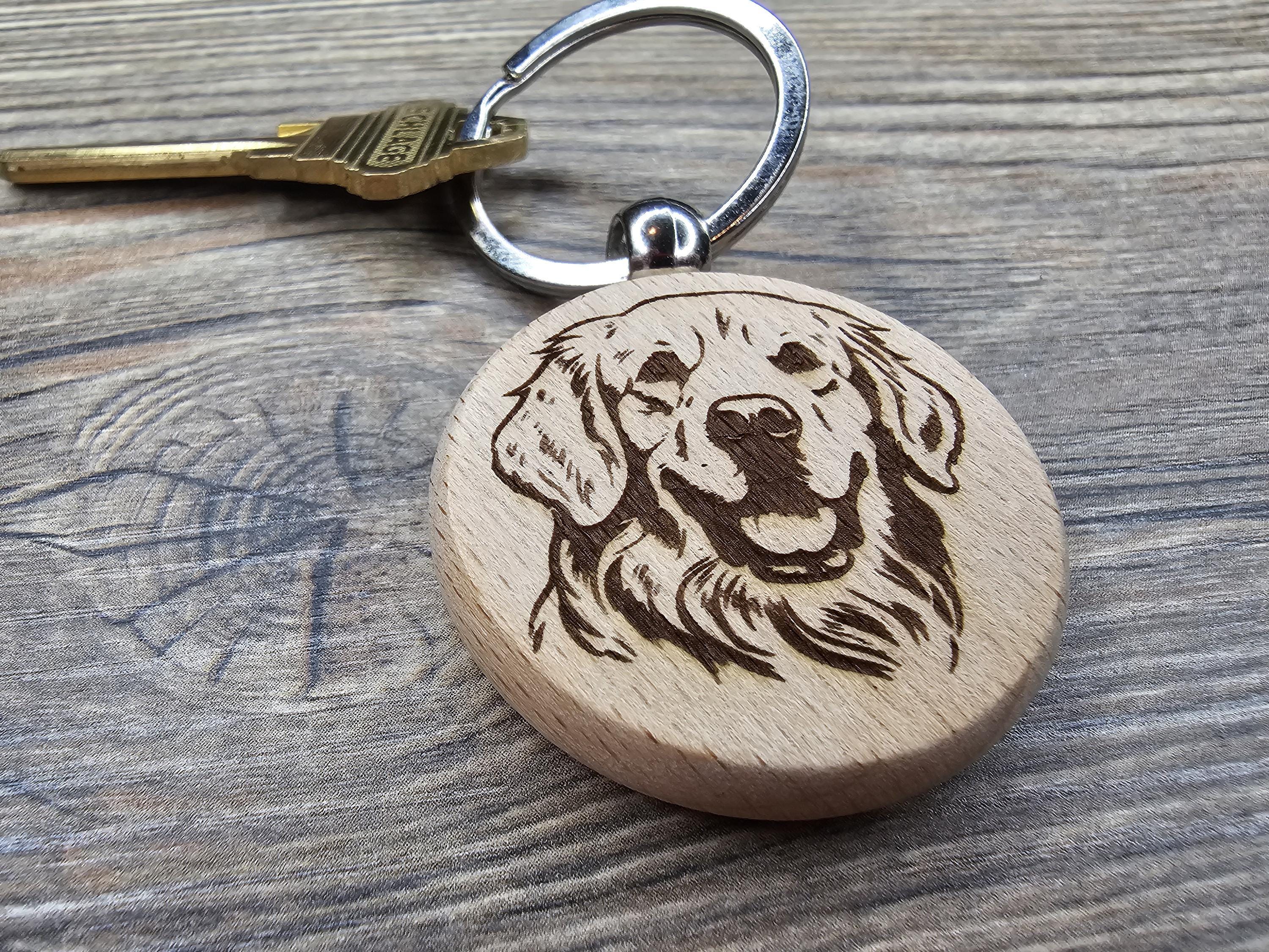 Laser engraved Golden Retriever keychain / Bag Charm: hardwood dog lover gift