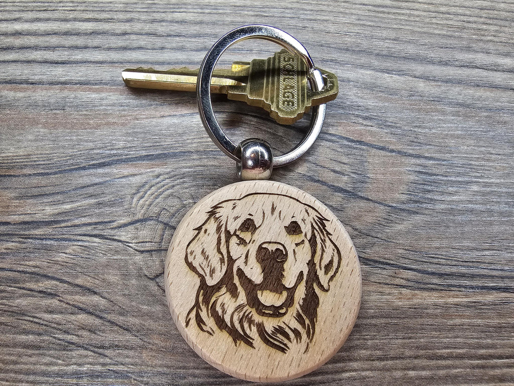 Laser engraved Golden Retriever keychain / Bag Charm: hardwood dog lover gift