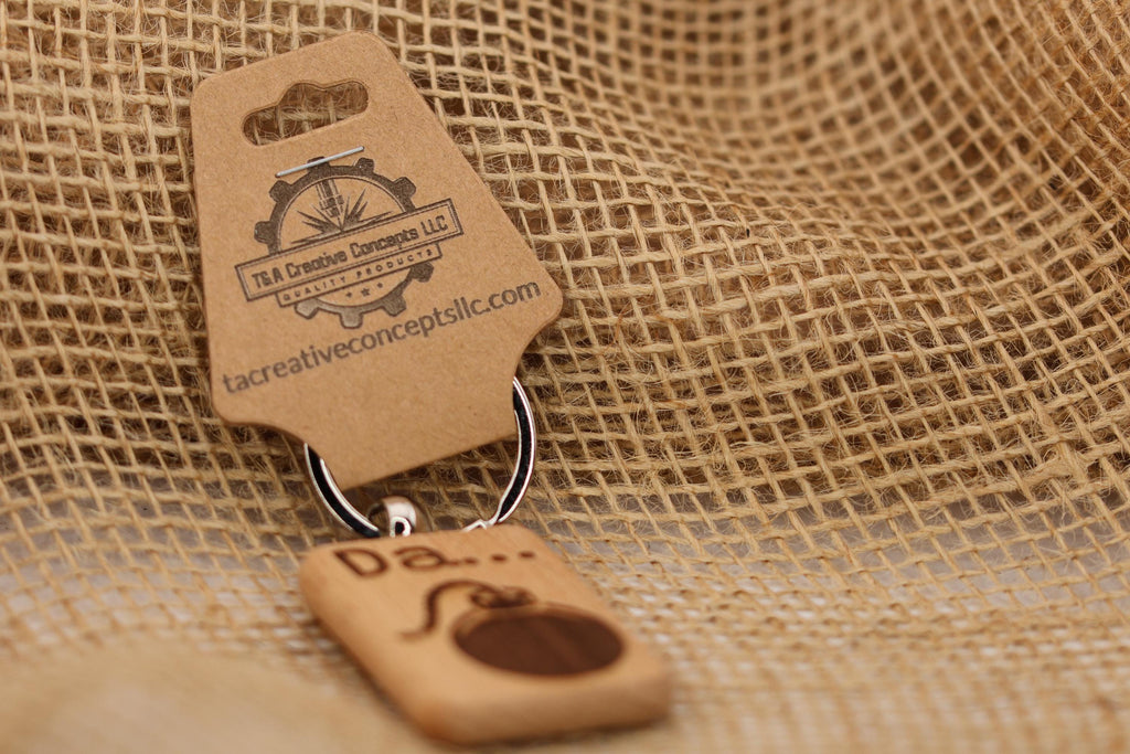 Laser engraved wood "da bomb" keychain / Bag Charm: funny novelty gift