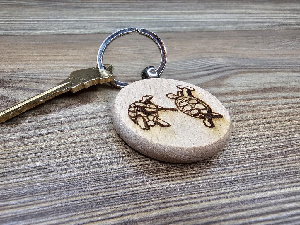 Grateful Dead dancing turtles keychain / bag charm– double-sided laser engraved wood with stainless steel keyring, fan gift.