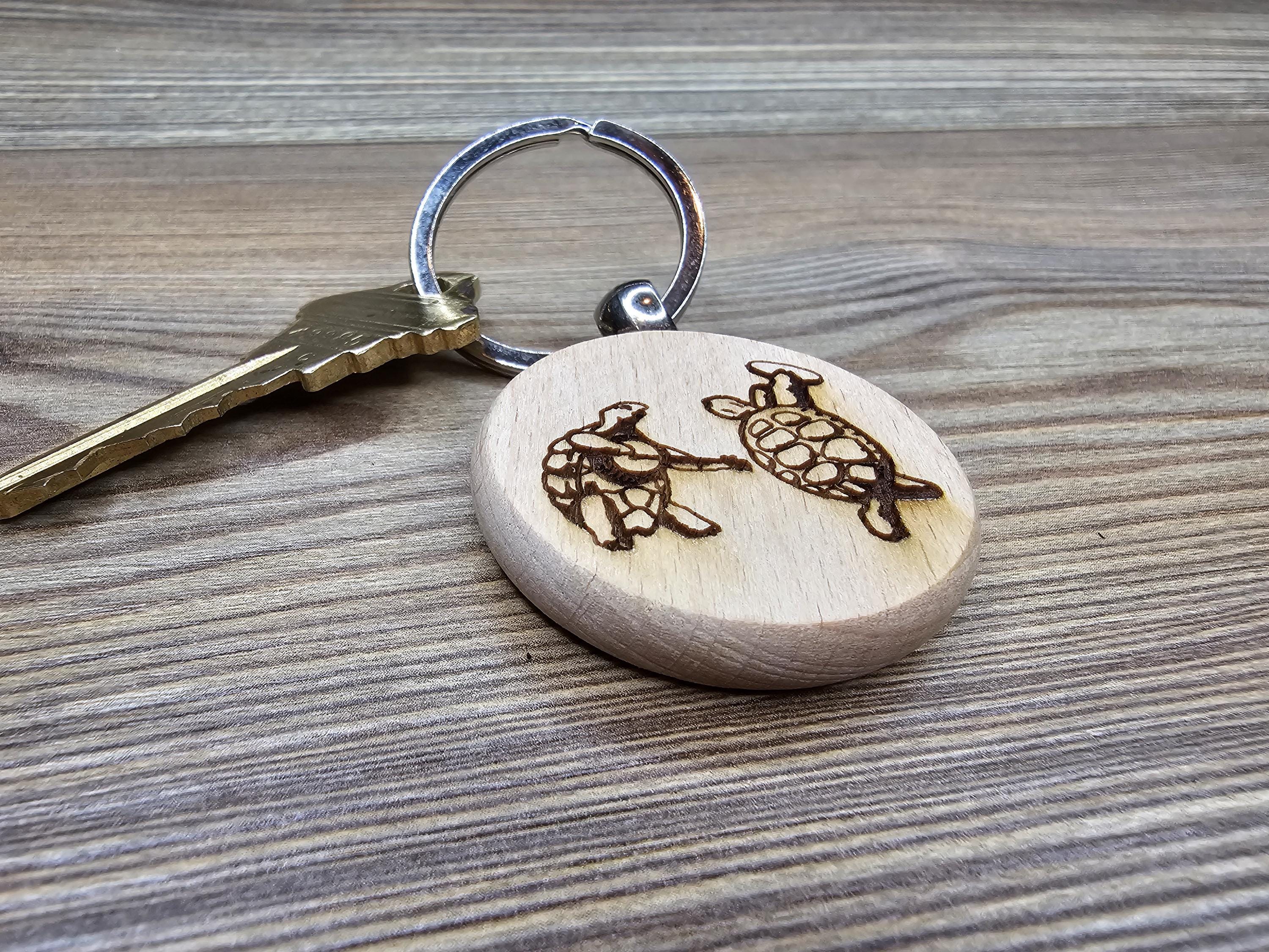 Grateful Dead dancing turtles keychain / bag charm– double-sided laser engraved wood with stainless steel keyring, fan gift.