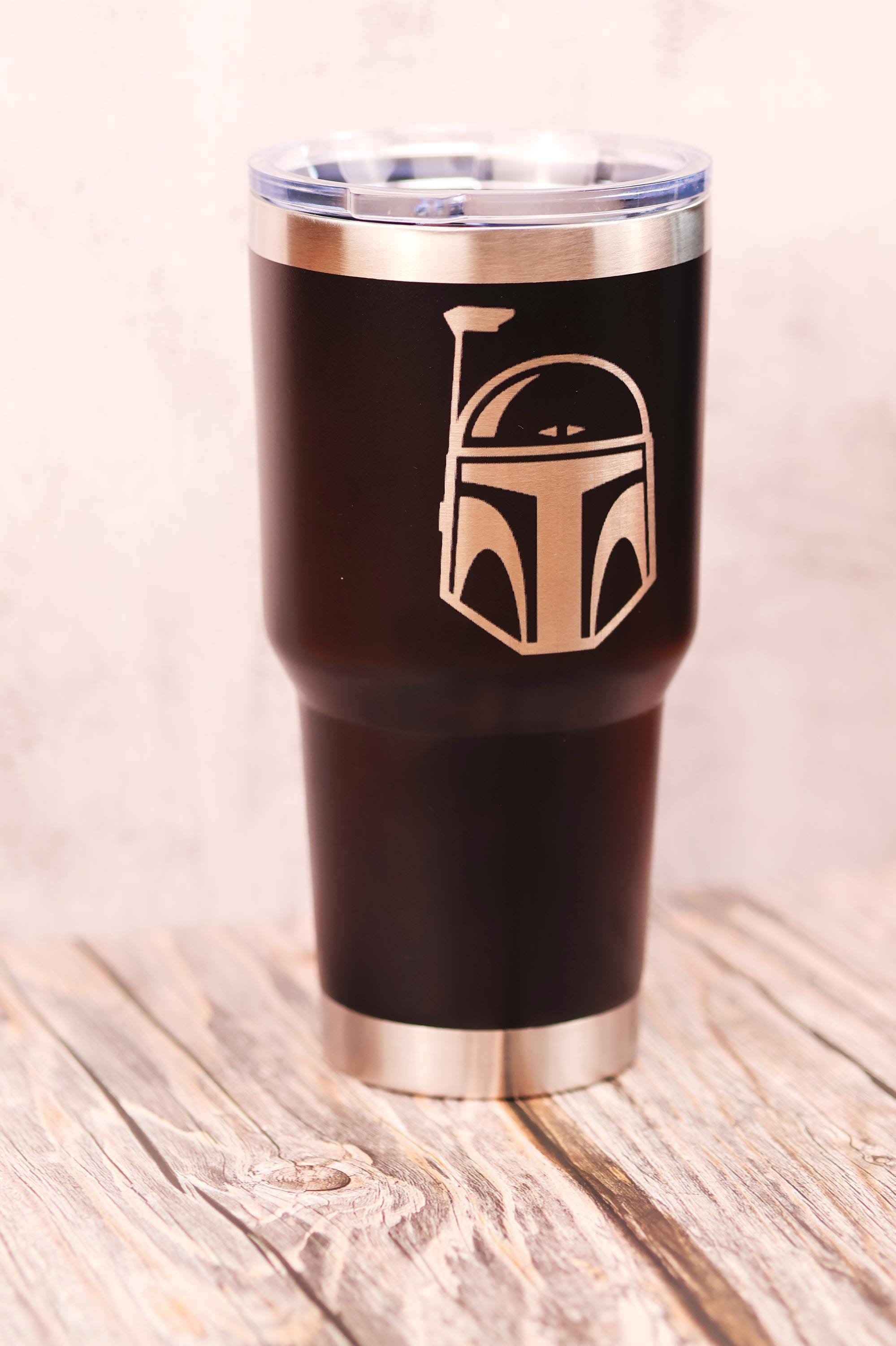 Boba fett tumbler: laser engraved star wars travel cup