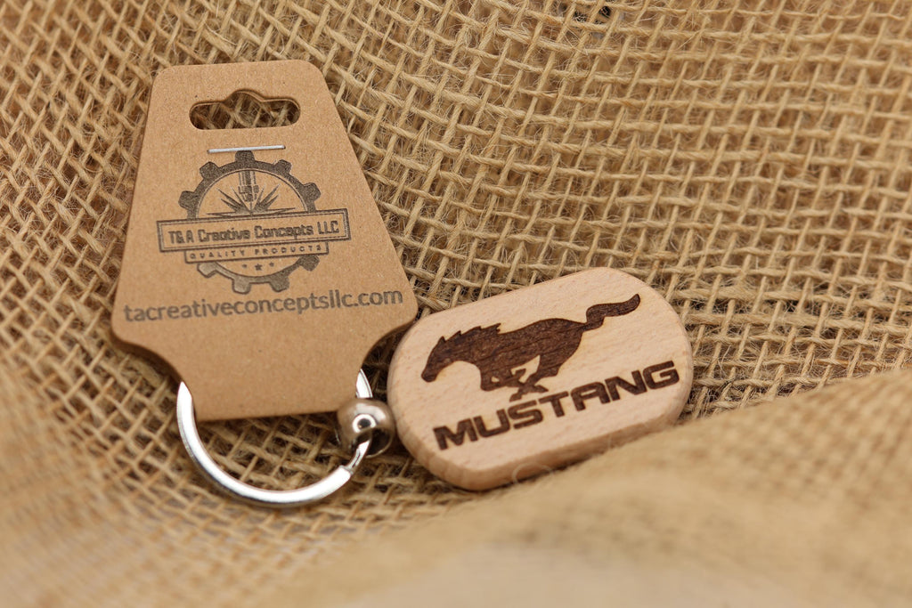 Laser engraved wood Ford Mustang keychain / Bag Charm: car enthusiast gift