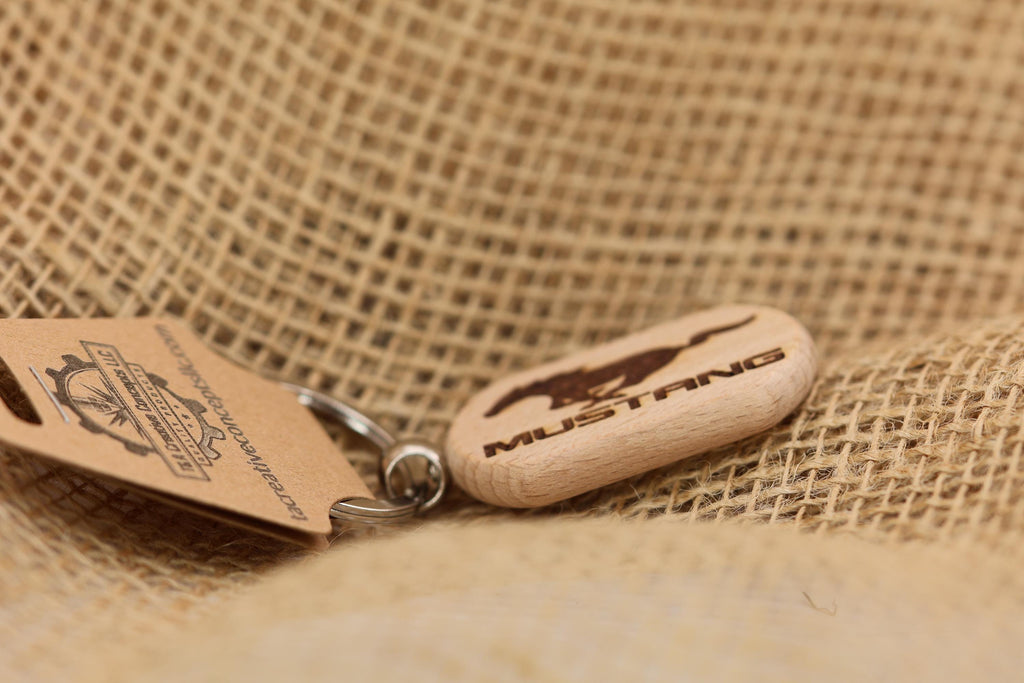 Laser engraved wood Ford Mustang keychain / Bag Charm: car enthusiast gift
