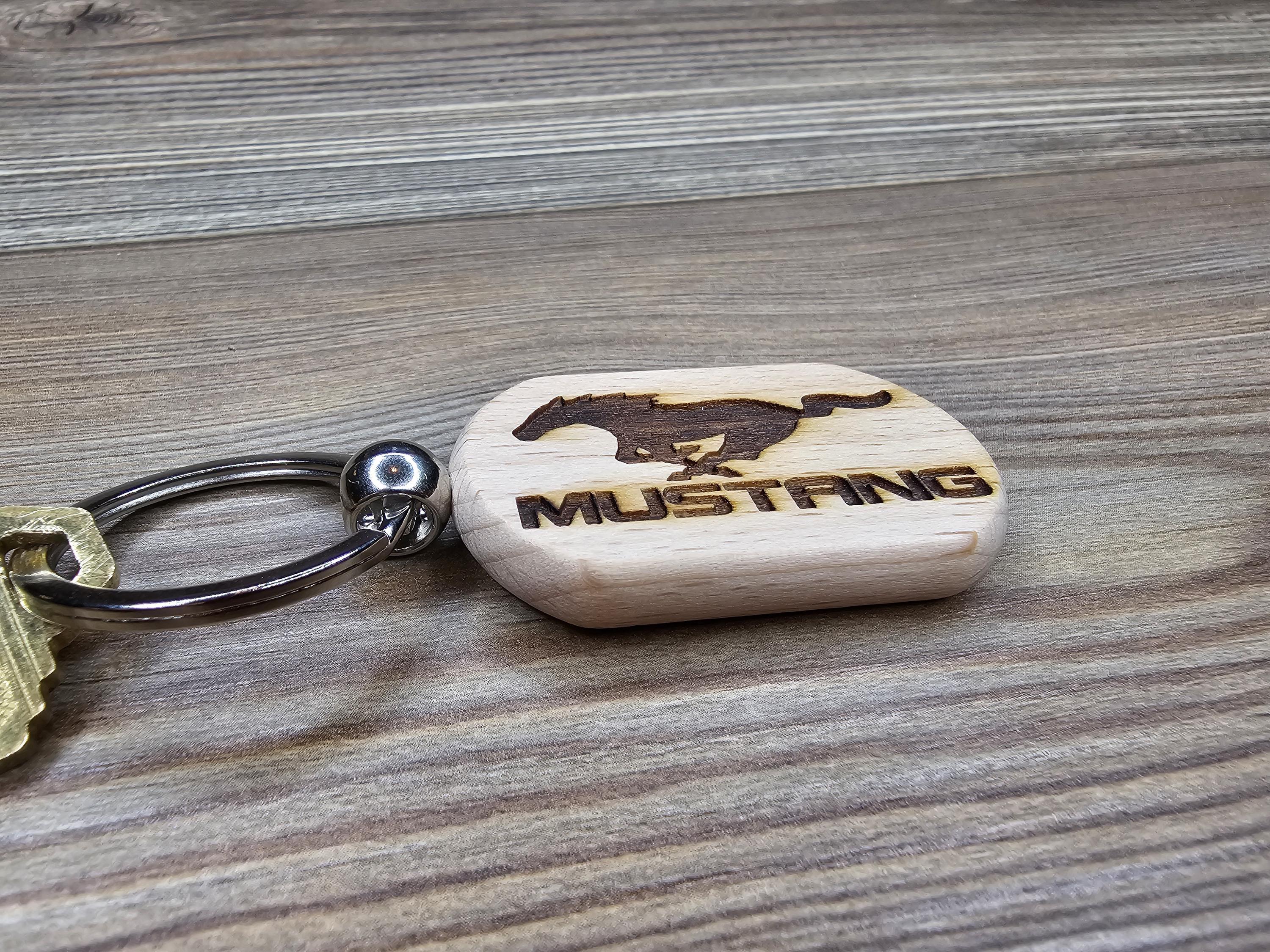 Laser engraved wood Ford Mustang keychain / Bag Charm: car enthusiast gift