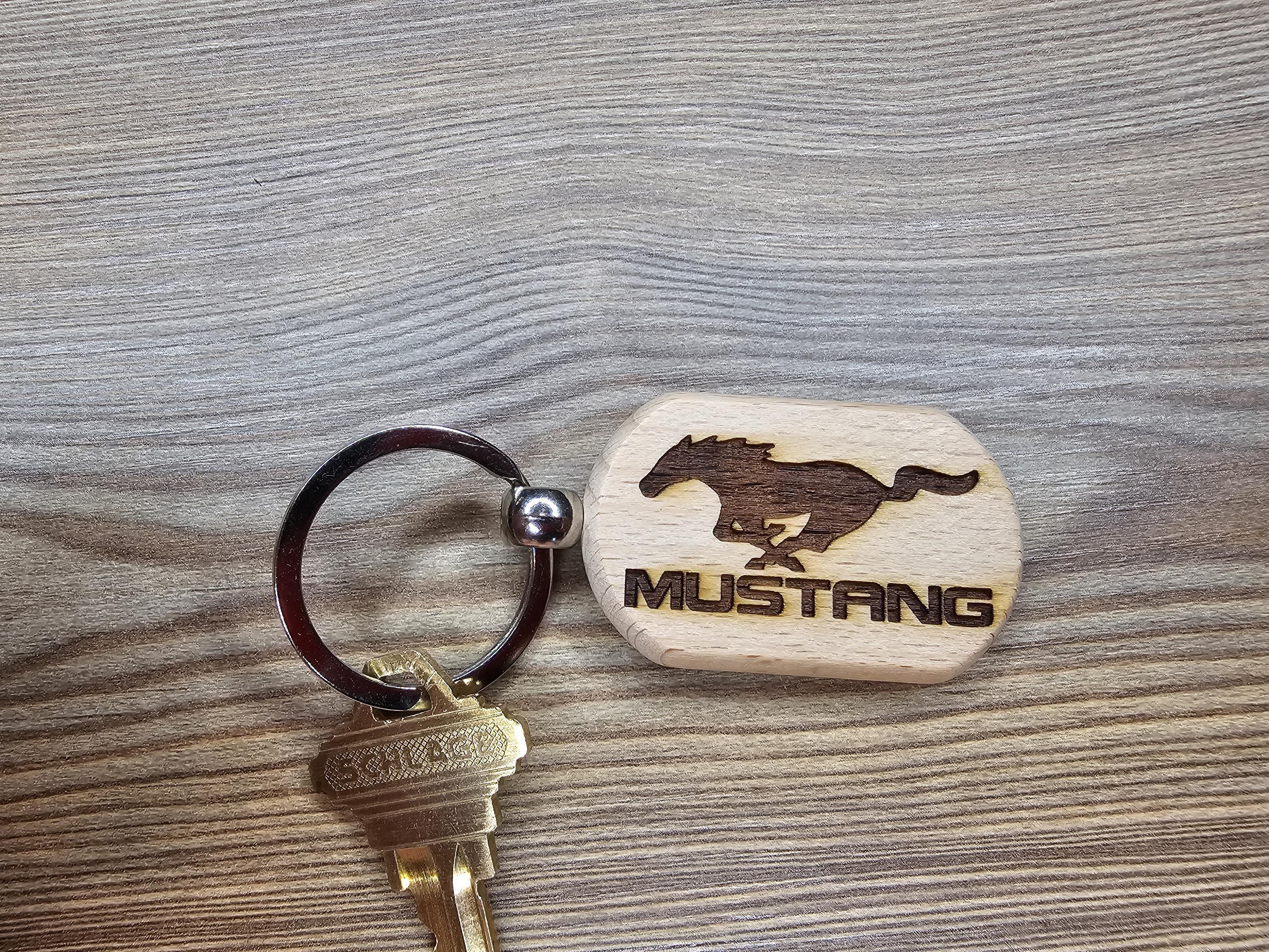 Laser engraved wood Ford Mustang keychain / Bag Charm: car enthusiast gift