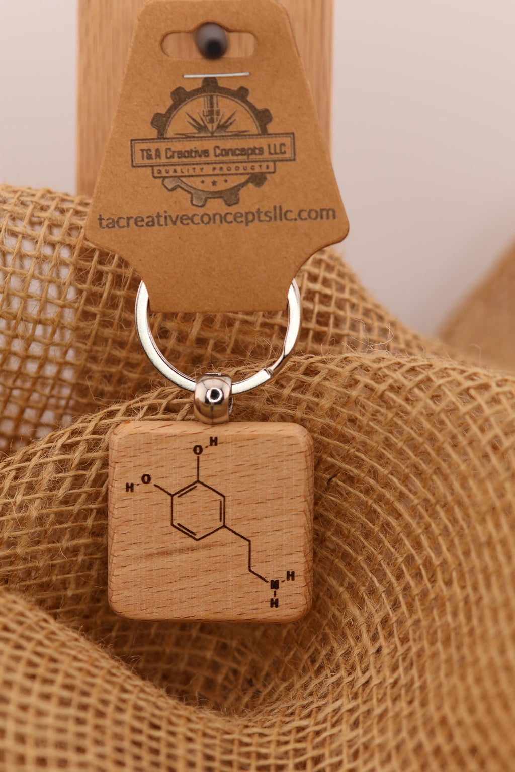 Dopamine keychain / bag charm: laser engraved hardwood, science gift