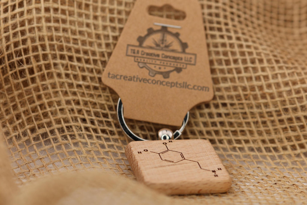 Dopamine keychain / bag charm: laser engraved hardwood, science gift