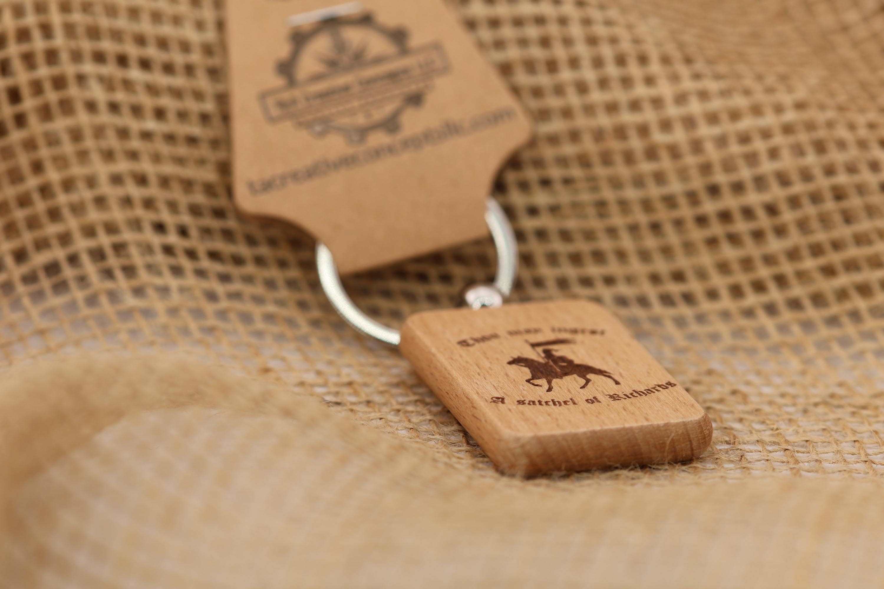 Funny "Thou may ingest a satchel of richards" keychain / bag charm: laser engraved hardwood, novelty gift