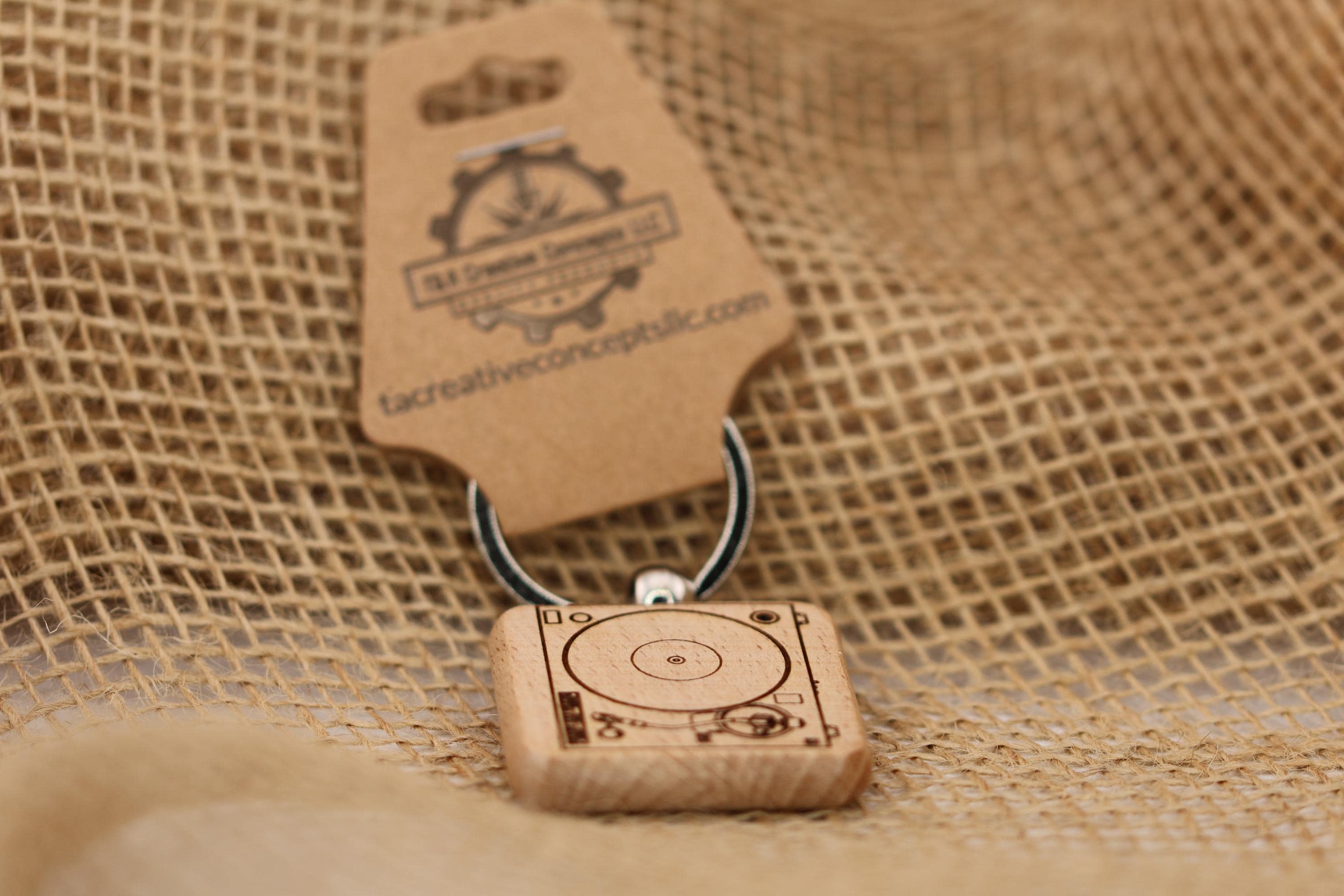 Laser engraved wood record turntable keychain / bag charm: music lover gift