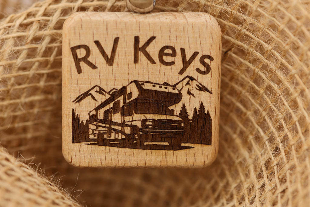 Rv keys keychain: laser engraved wood, stainless steel keyring