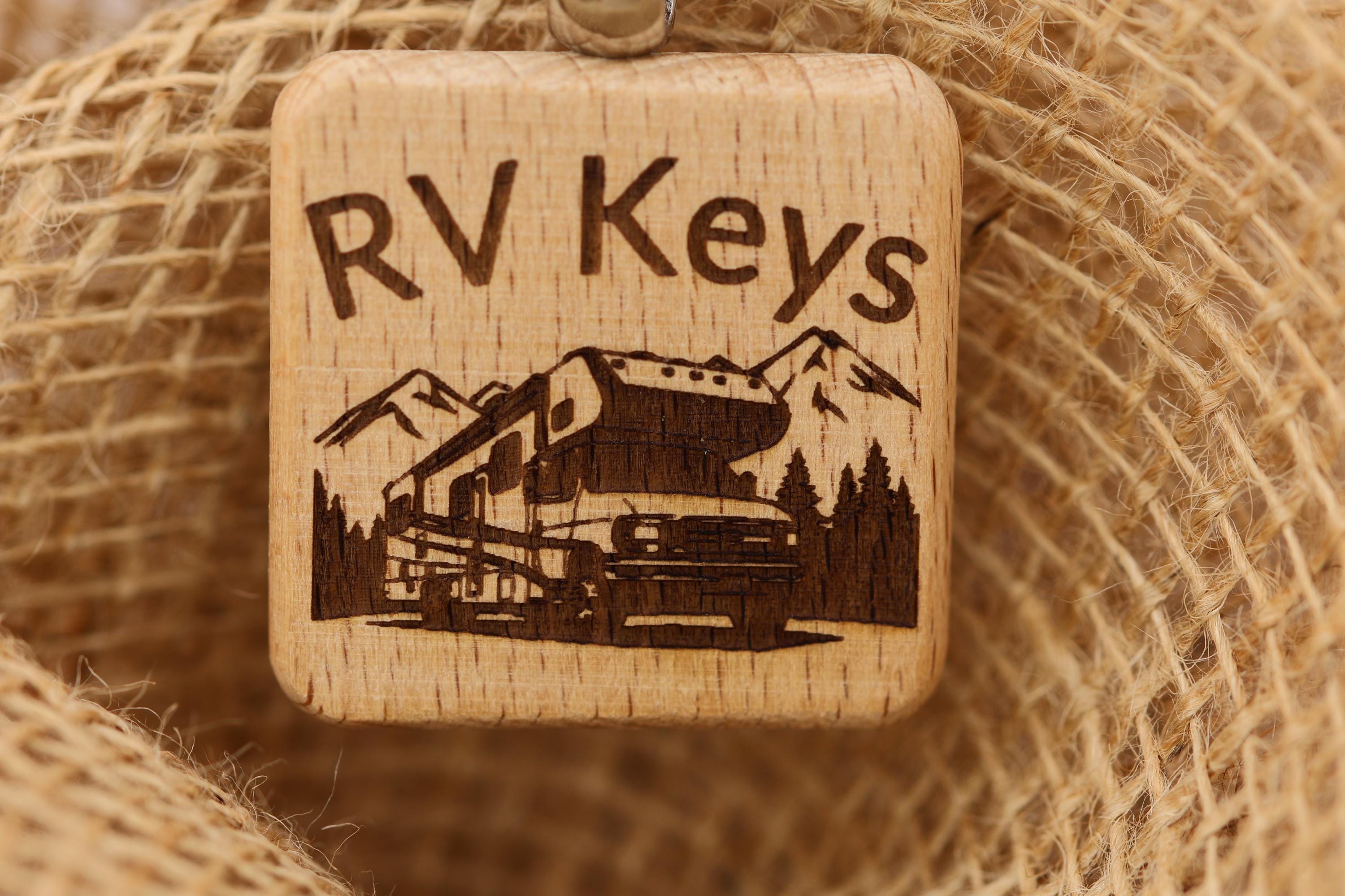 Rv keys keychain: laser engraved wood, stainless steel keyring
