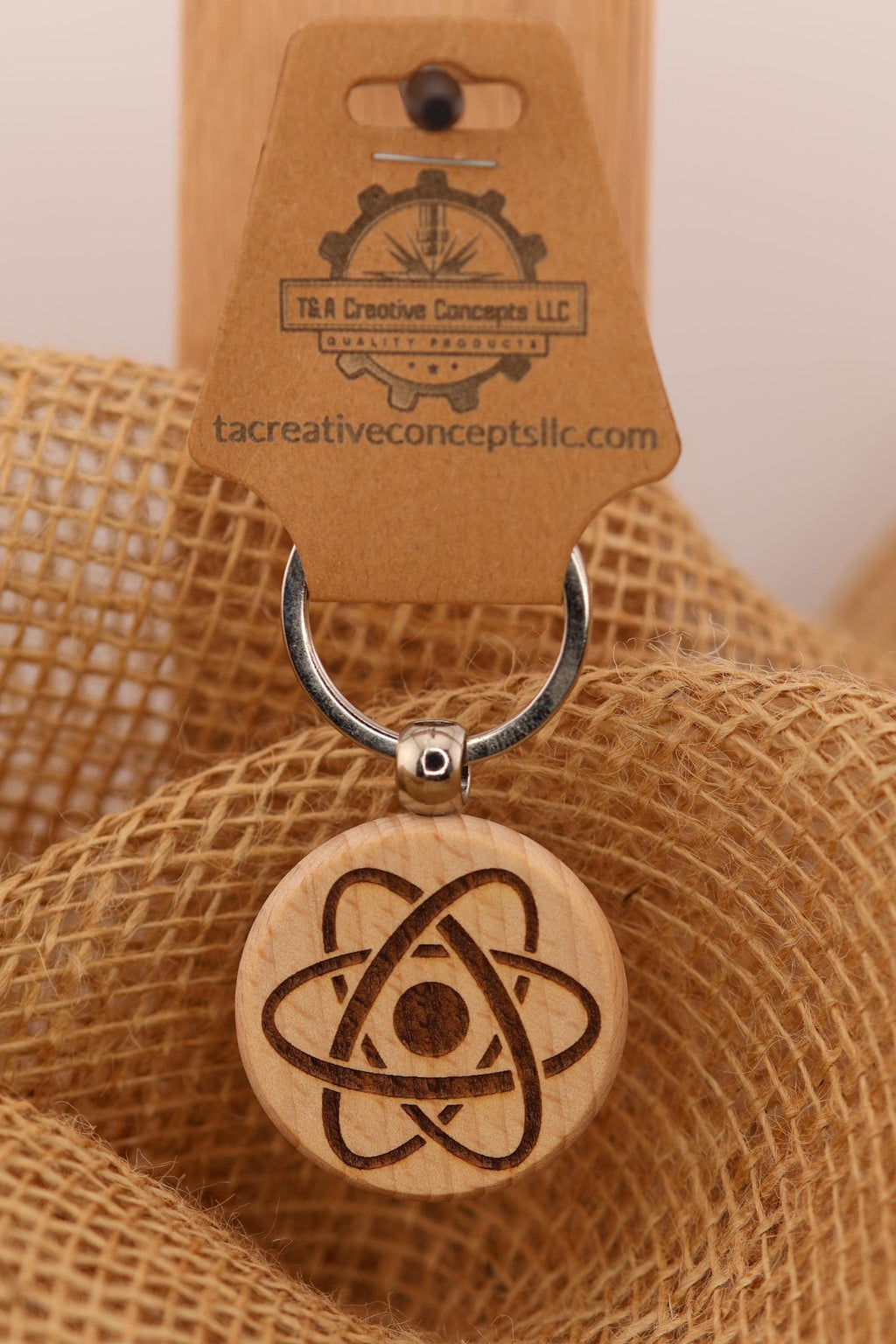 Laser engraved atomic symbol keychain / bag charm: hardwood science gift